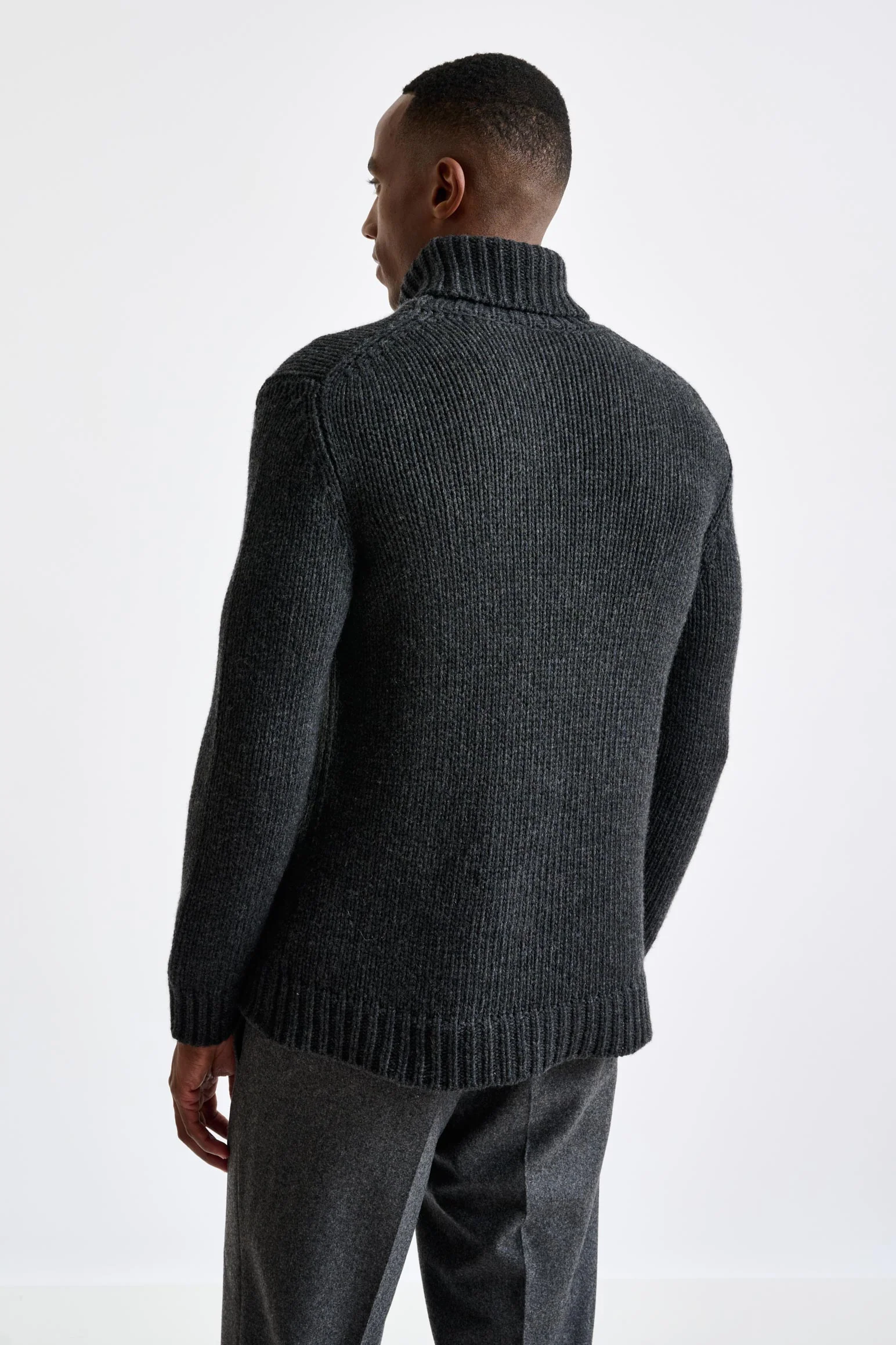 Anthracite Melange Chunky Wool & Cashmere Blend Banbury Rollneck Sweater - Image 3