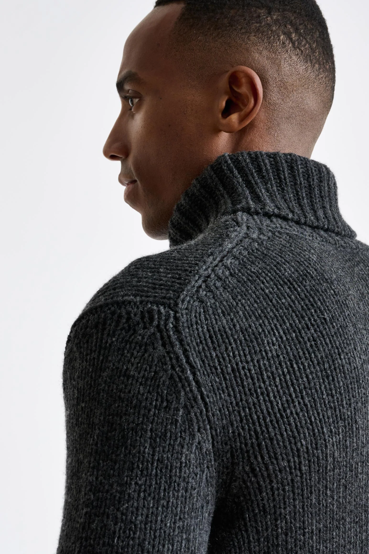 Anthracite Melange Chunky Wool & Cashmere Blend Banbury Rollneck Sweater - Image 4