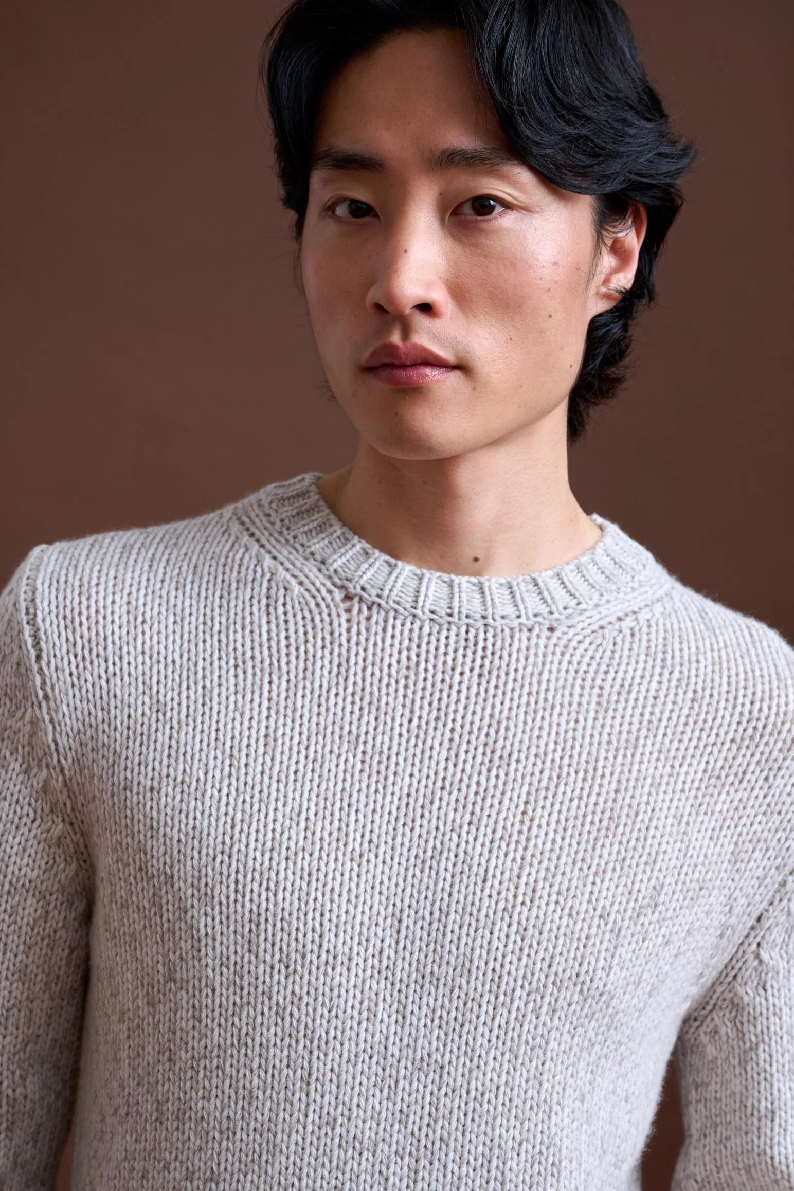 Beige Melange Wool & Cashmere Mouline Totnes Crewneck Knit - Image 3