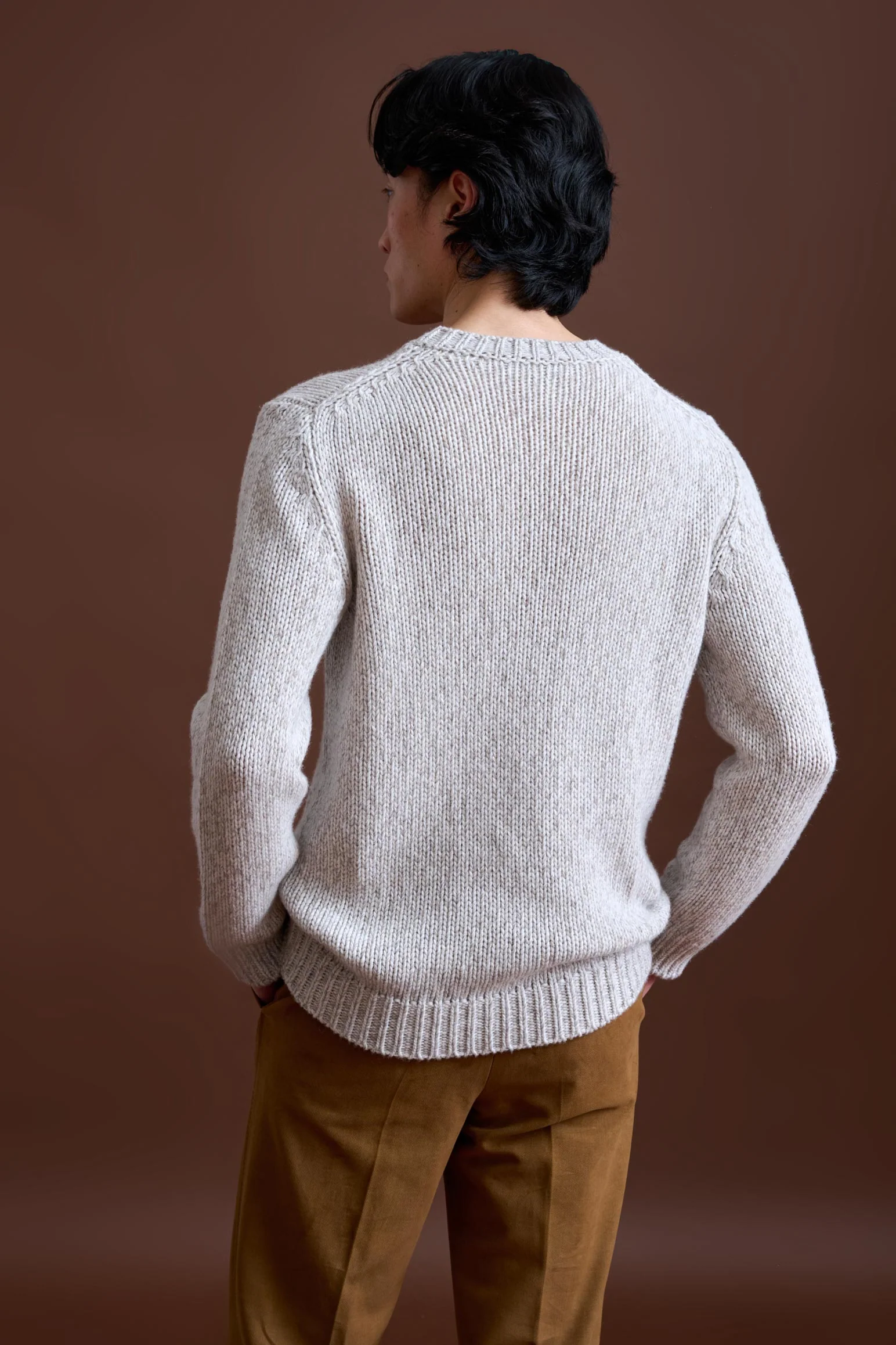 Beige Melange Wool & Cashmere Mouline Totnes Crewneck Knit - Image 5