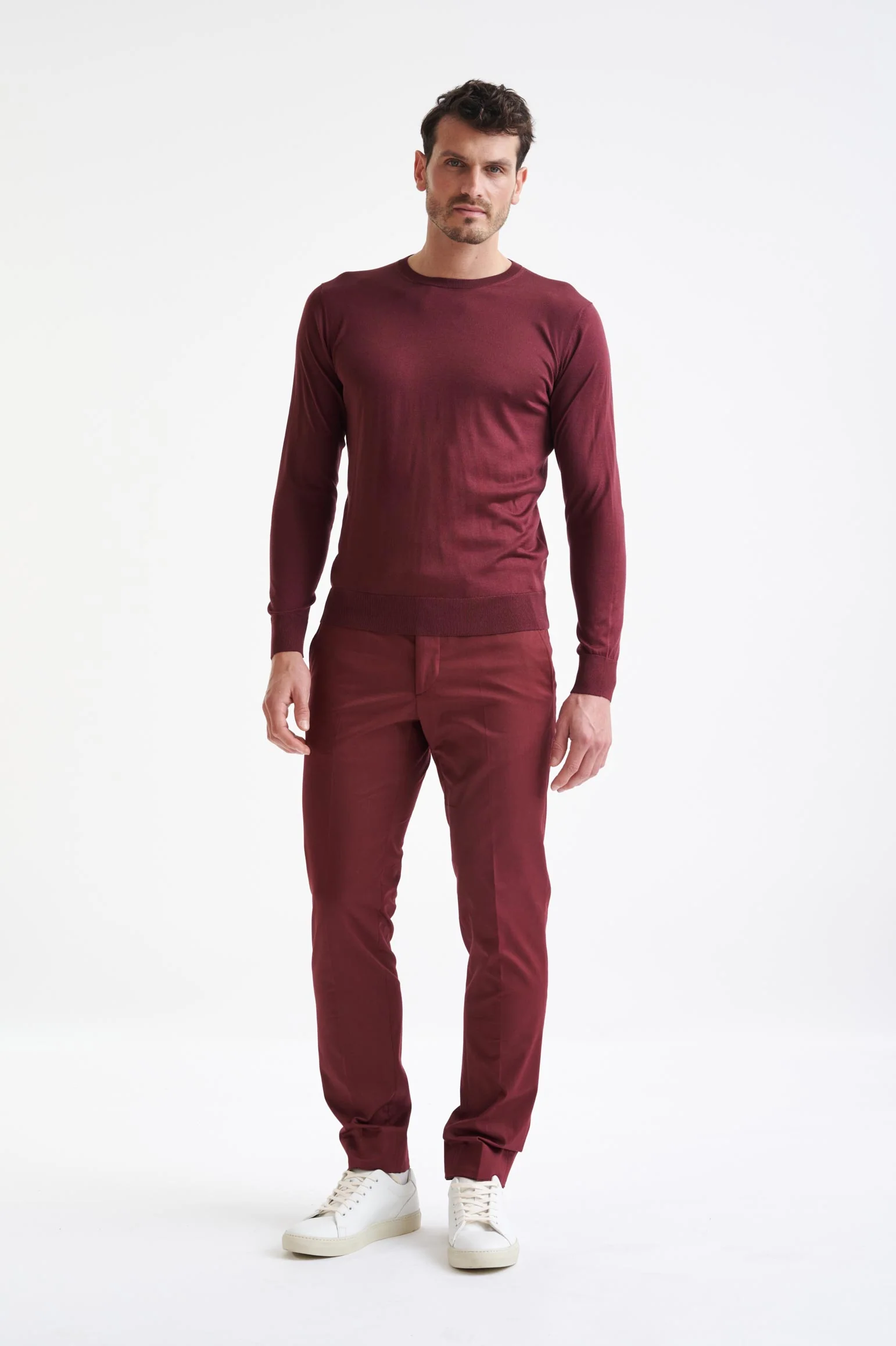 Burgundy 100% Silk Crewe Knitted Sweater - Image 3