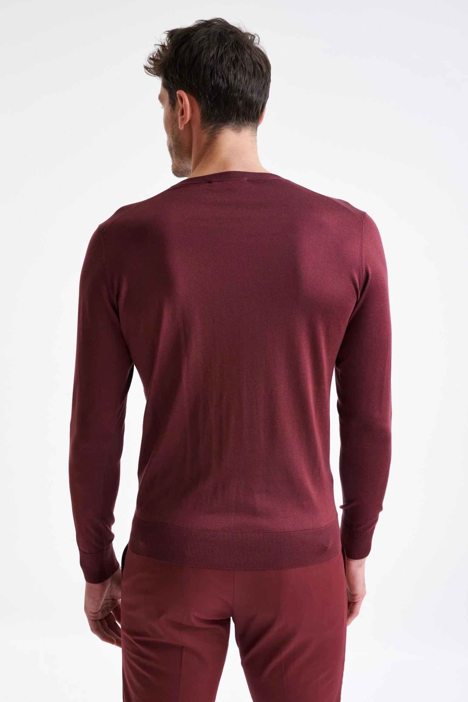 Burgundy 100% Silk Crewe Knitted Sweater - Image 4