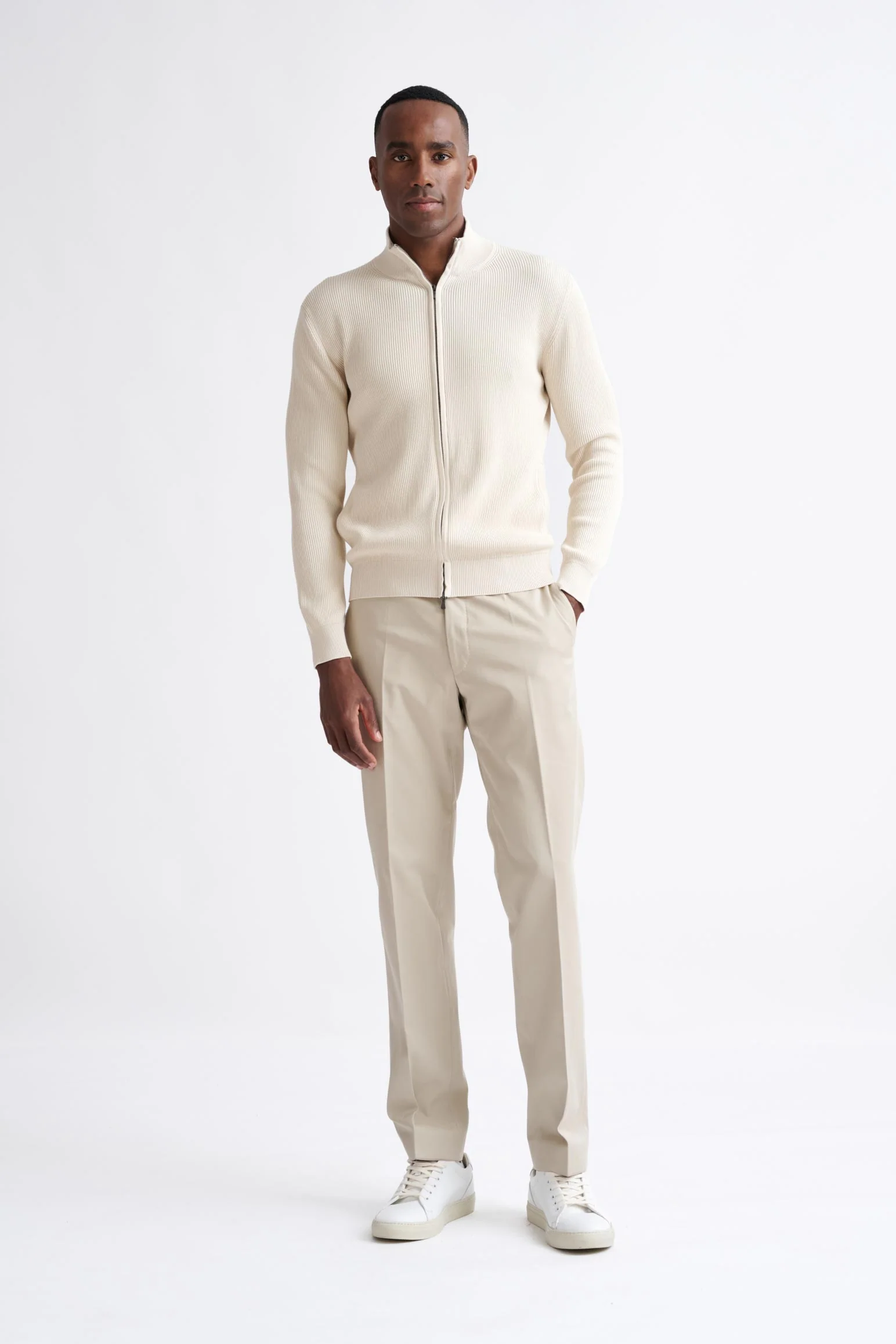 Cream Cotton Exford FullZip Knitted Sweater - Image 3