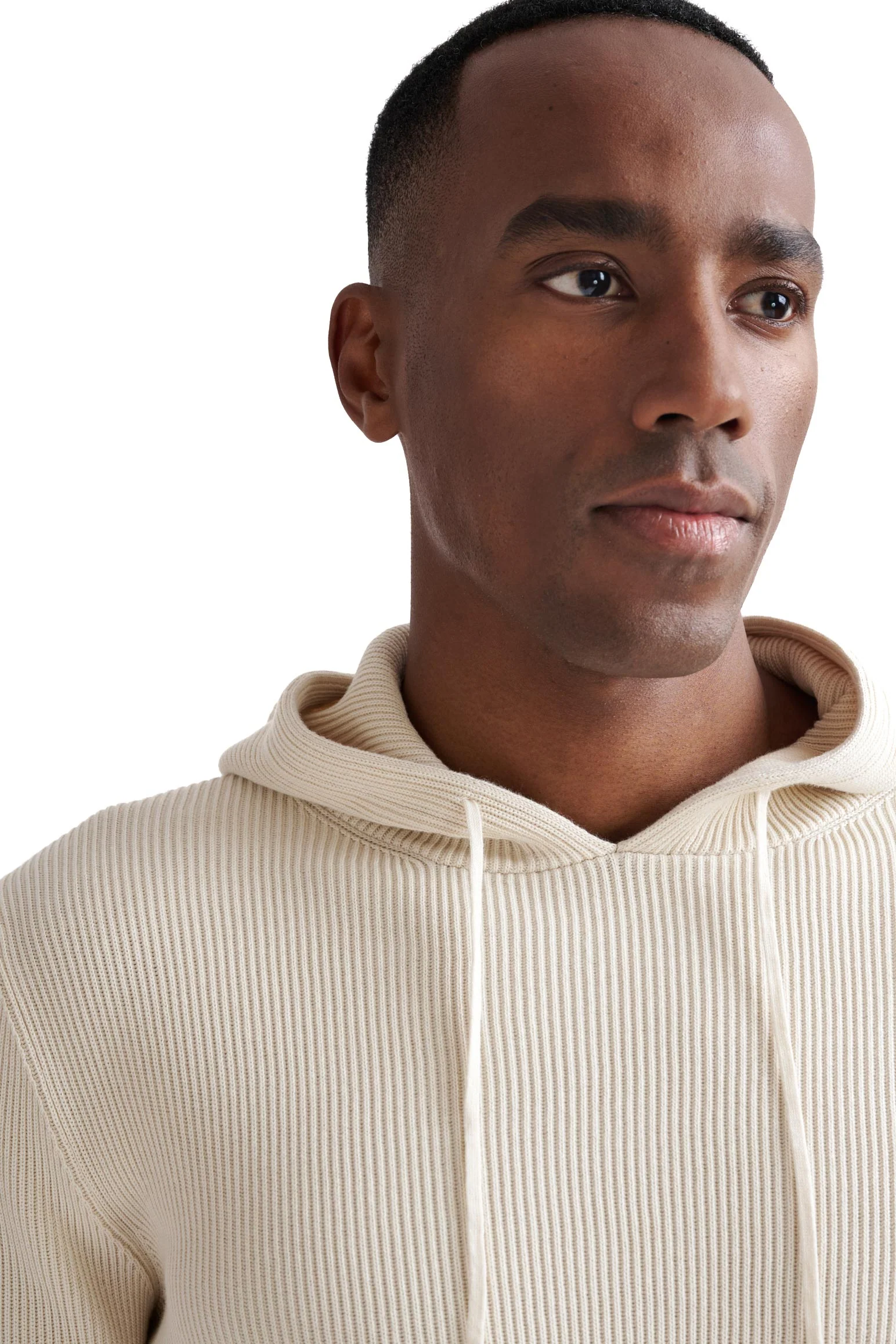 Cream 100% Cotton Rib Bangor Knitted Hoodie - Image 3