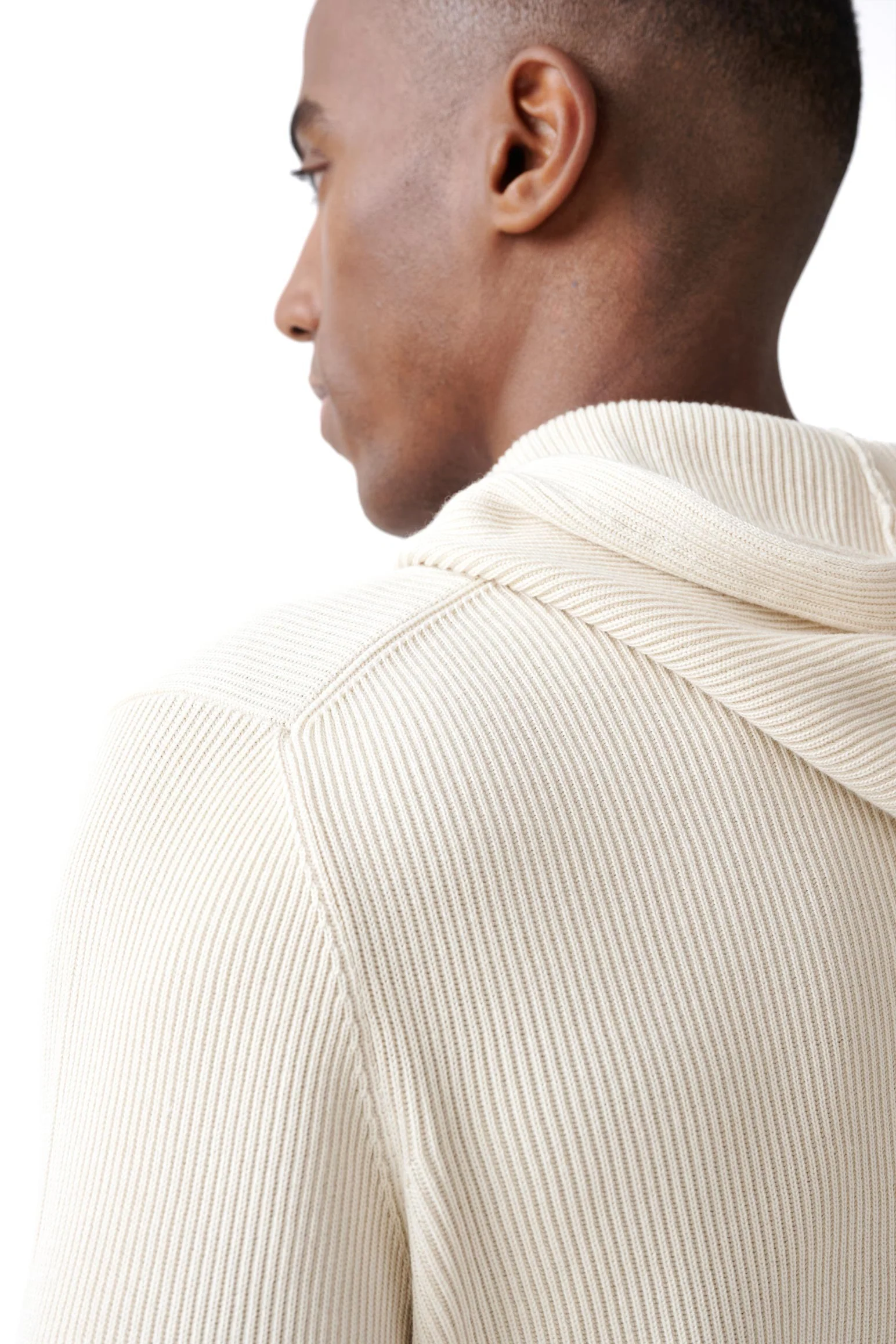Cream 100% Cotton Rib Bangor Knitted Hoodie - Image 4