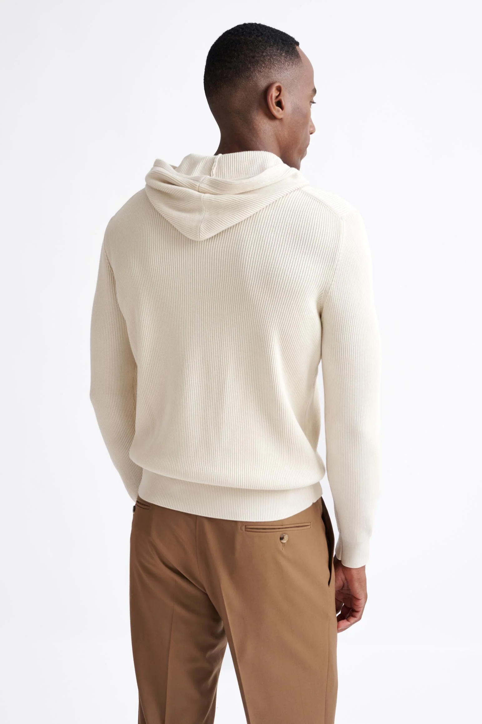 Cream 100% Cotton Rib Bangor Knitted Hoodie - Image 5