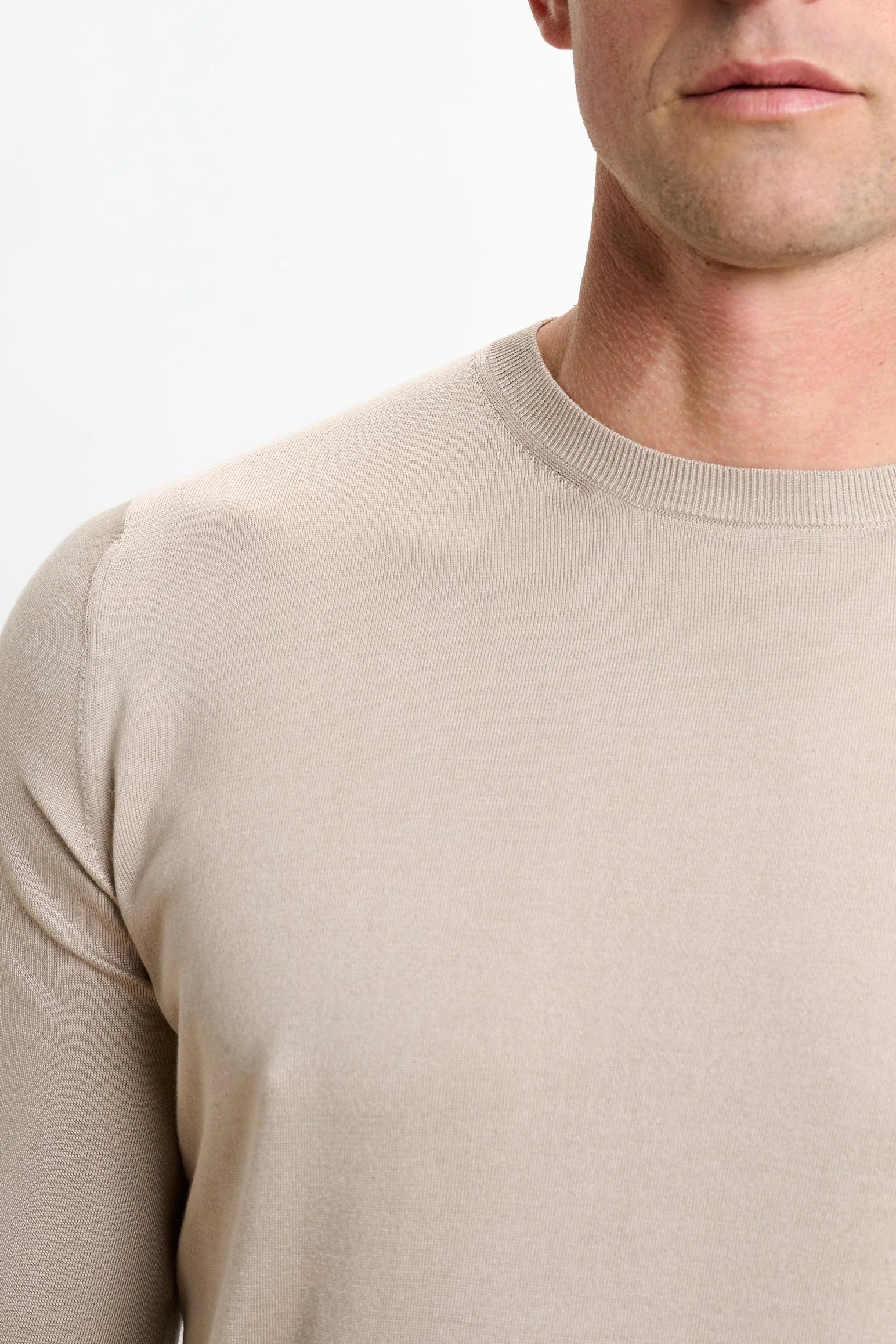 Beige Silk Crewe Long Sleeve Sweater - Image 3