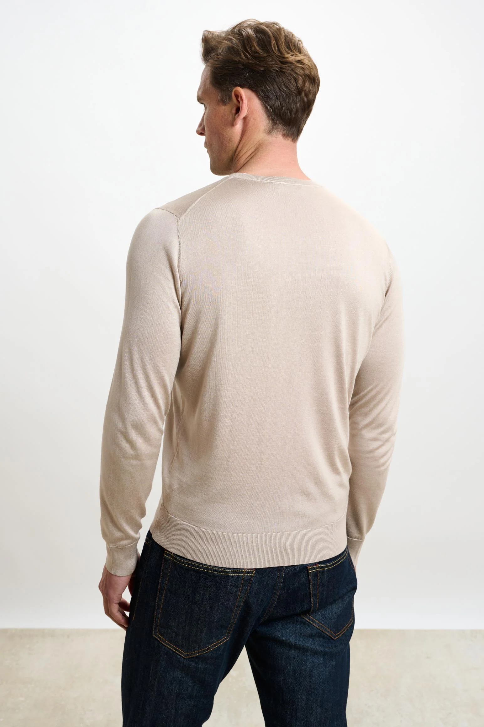 Beige Silk Crewe Long Sleeve Sweater - Image 4