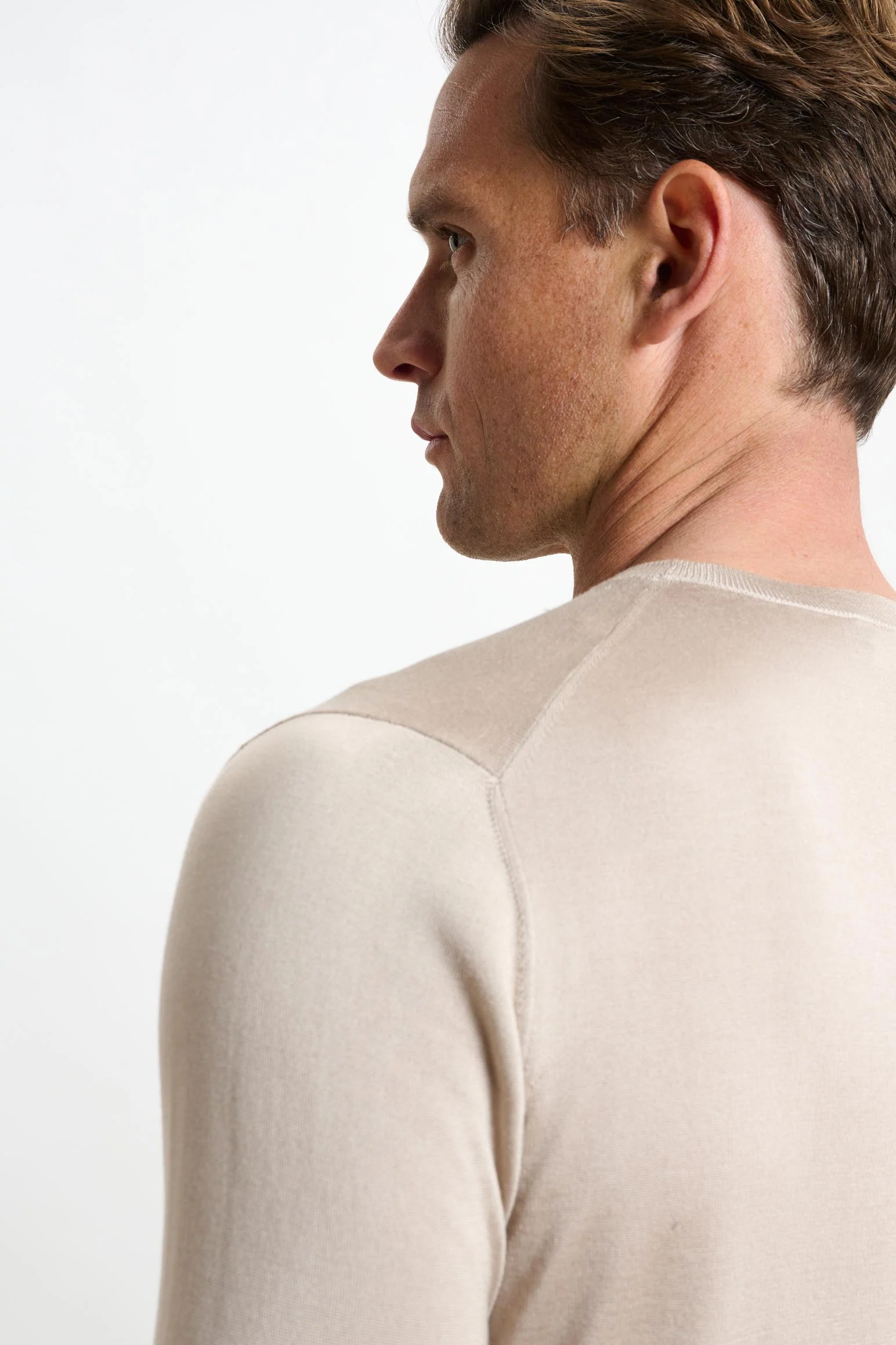 Beige Silk Crewe Long Sleeve Sweater - Image 5