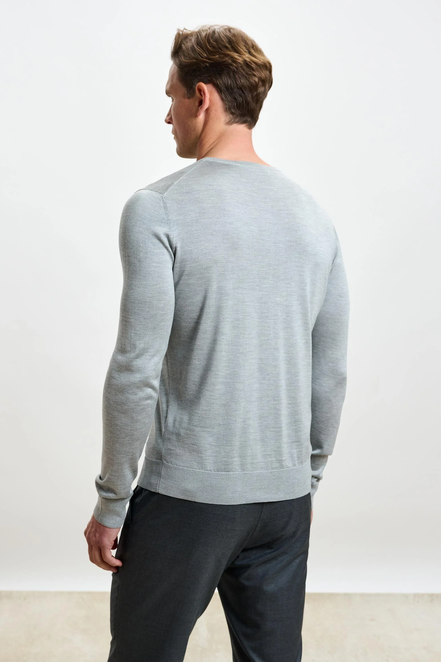 Grey Silk Crewe Long Sleeve Sweater - Image 3