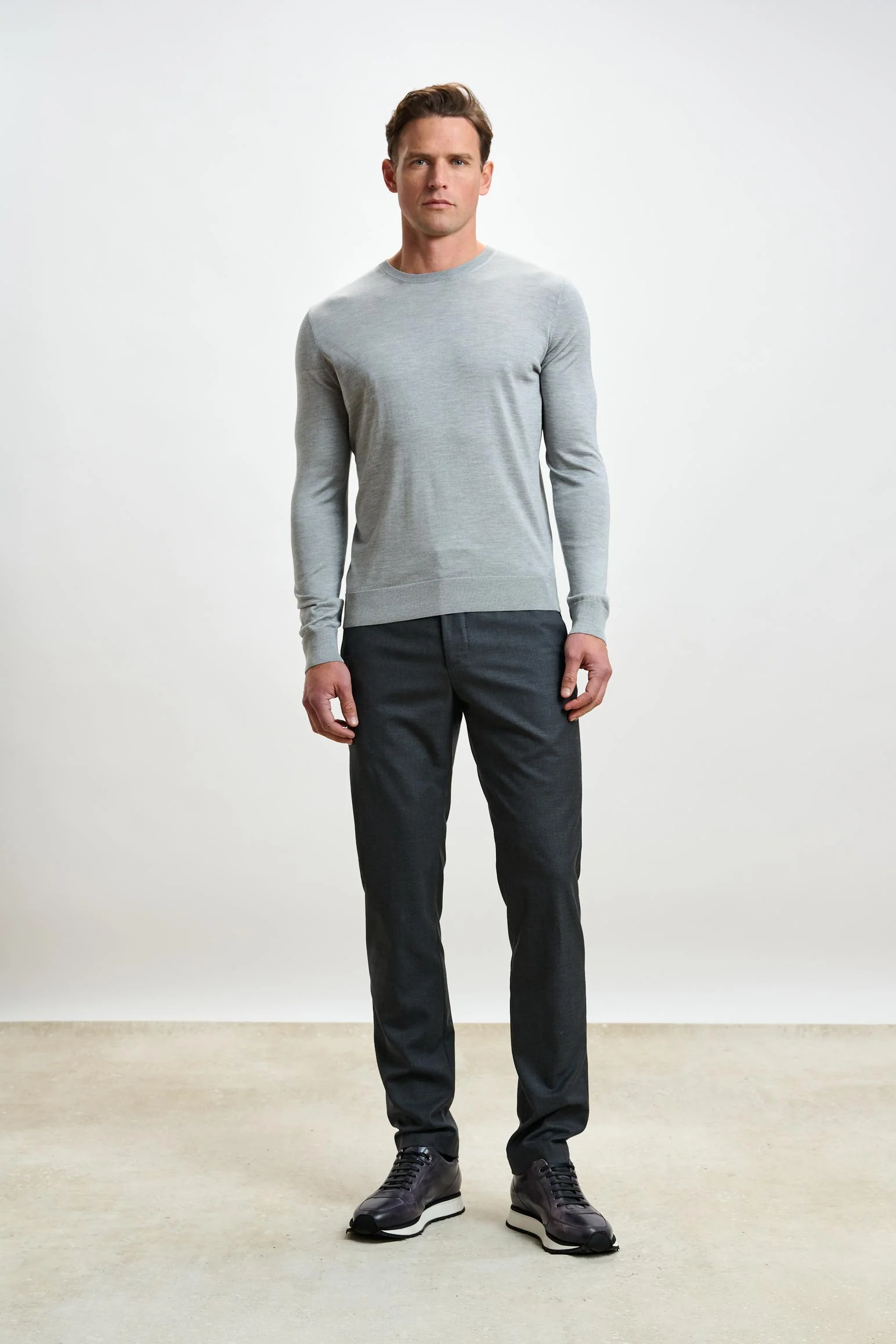 Grey Silk Crewe Long Sleeve Sweater - Image 4