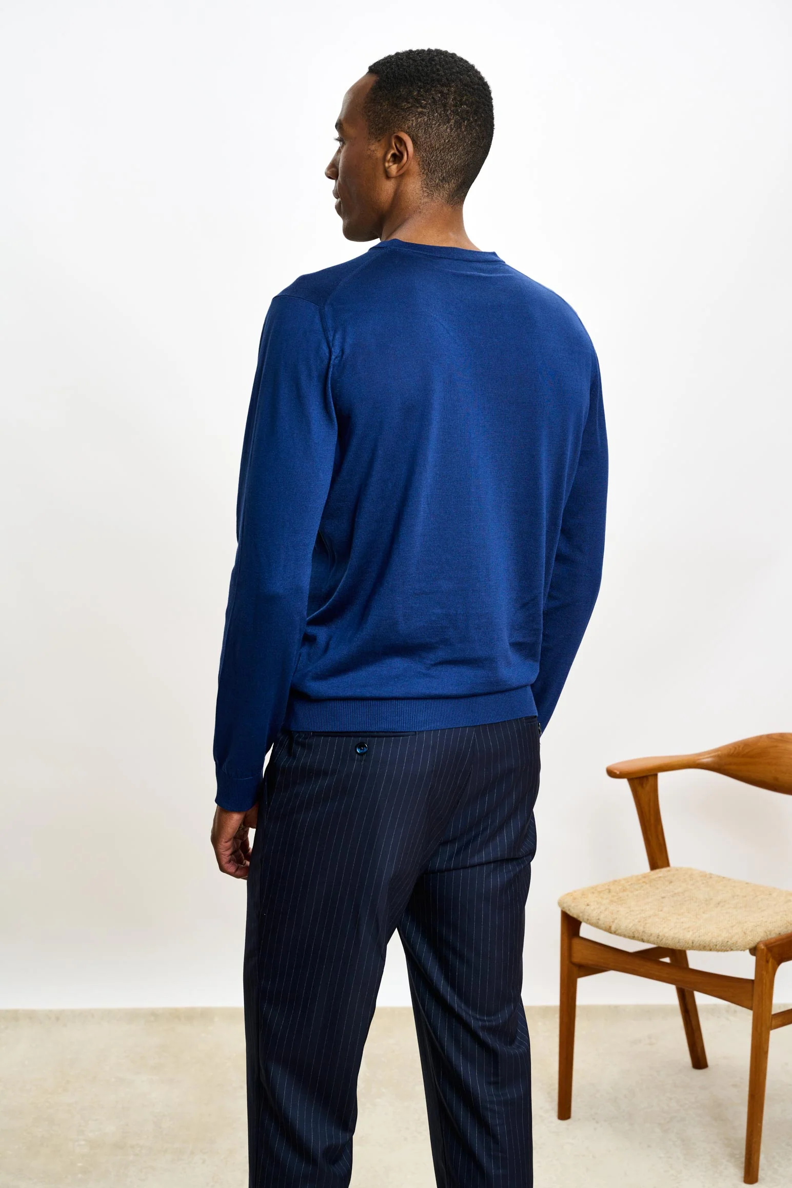 Ink Blue Silk Crewe Long Sleeve Sweater - Image 4