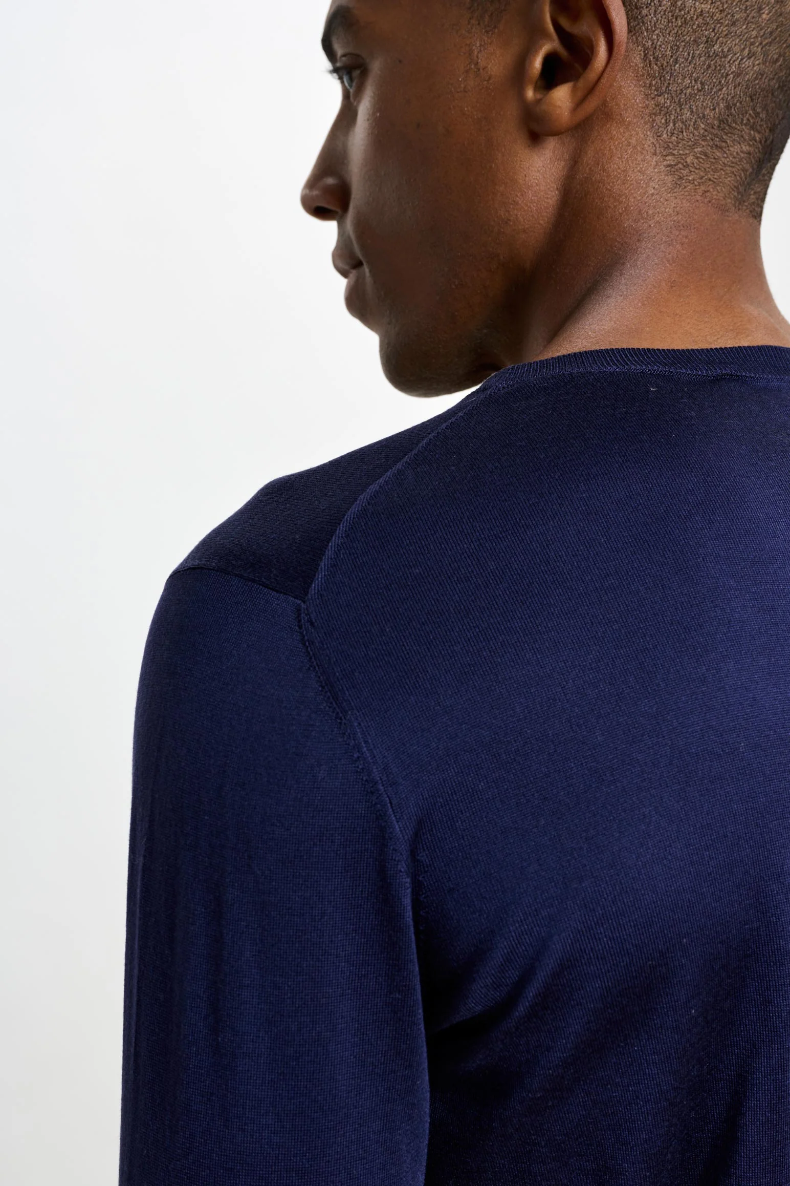 Navy Silk Crewe Long Sleeve Sweater - Image 3