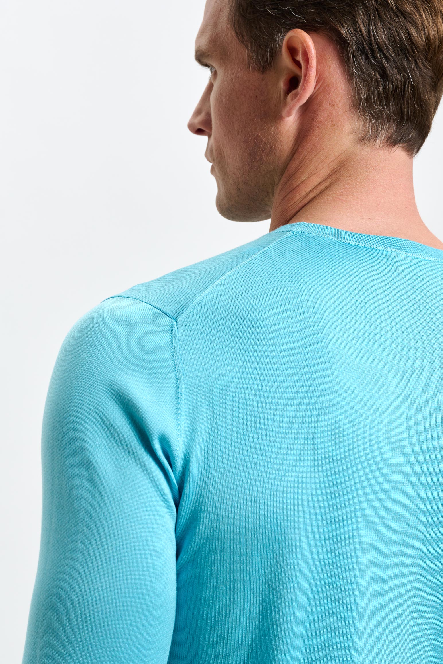 Turquoise Blue Silk Crewe Long Sleeve Sweater - Image 3