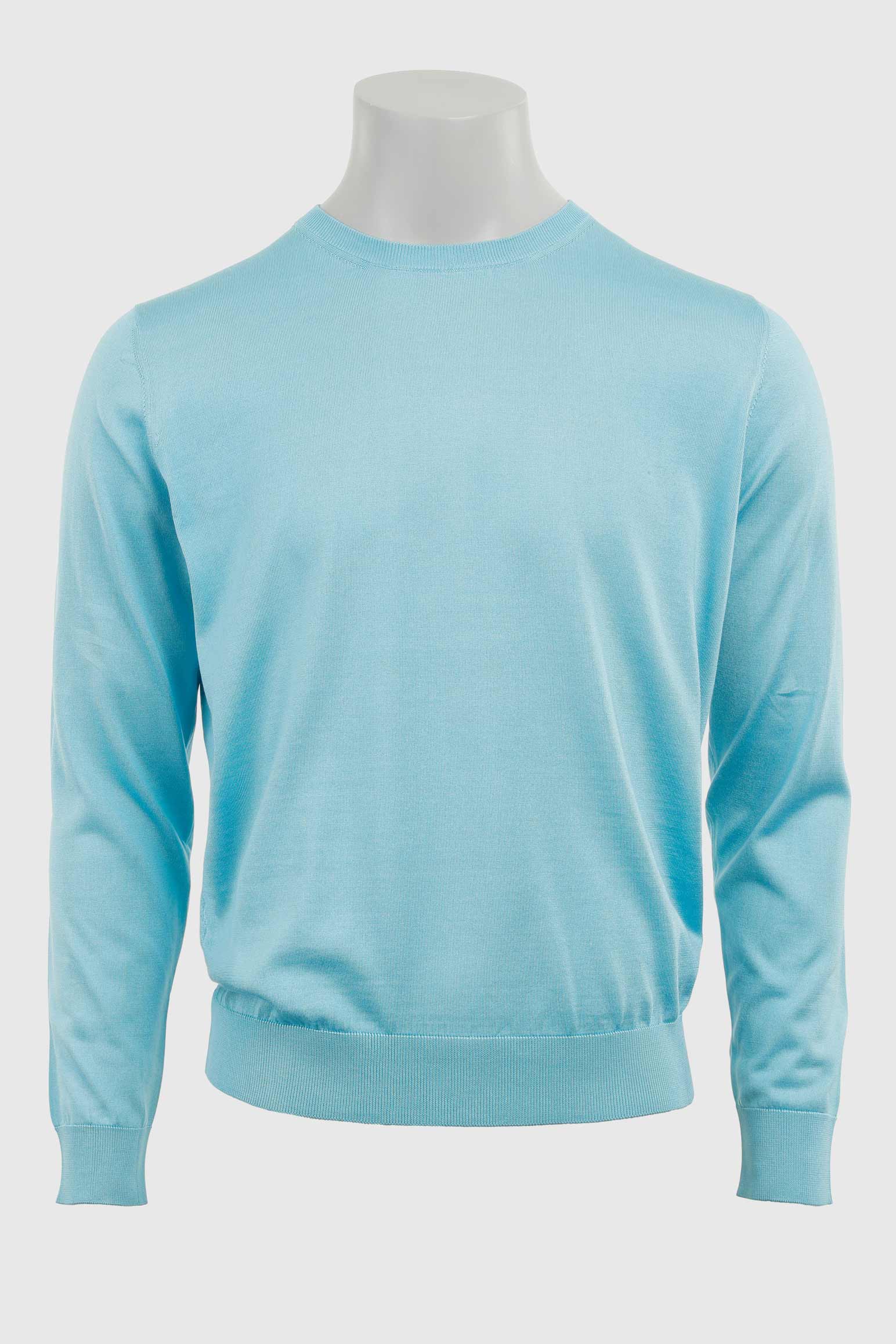 Turquoise Blue Silk Crewe Long Sleeve Sweater - Image 5
