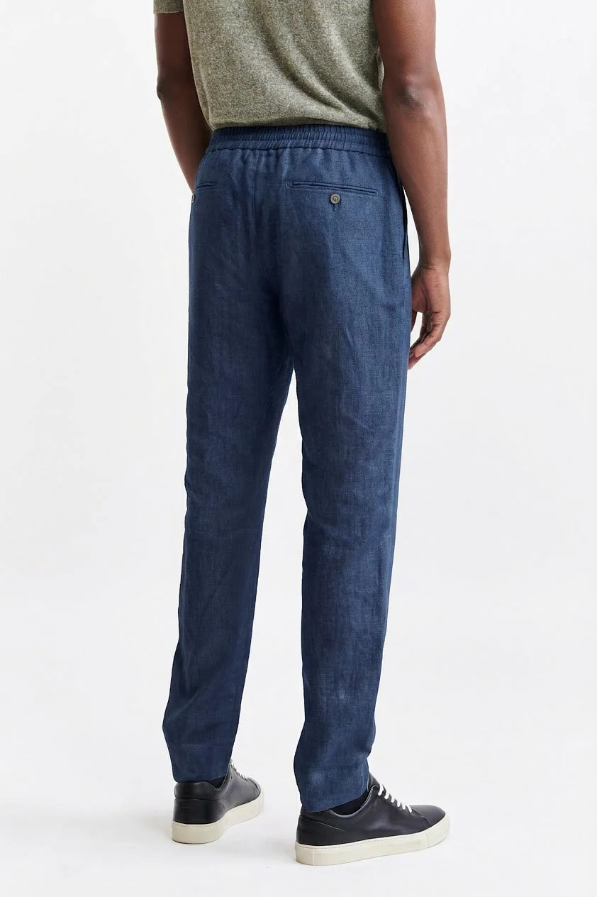 Dark Blue 100% Linen Drawstring Trousers Pure Linen - Image 5