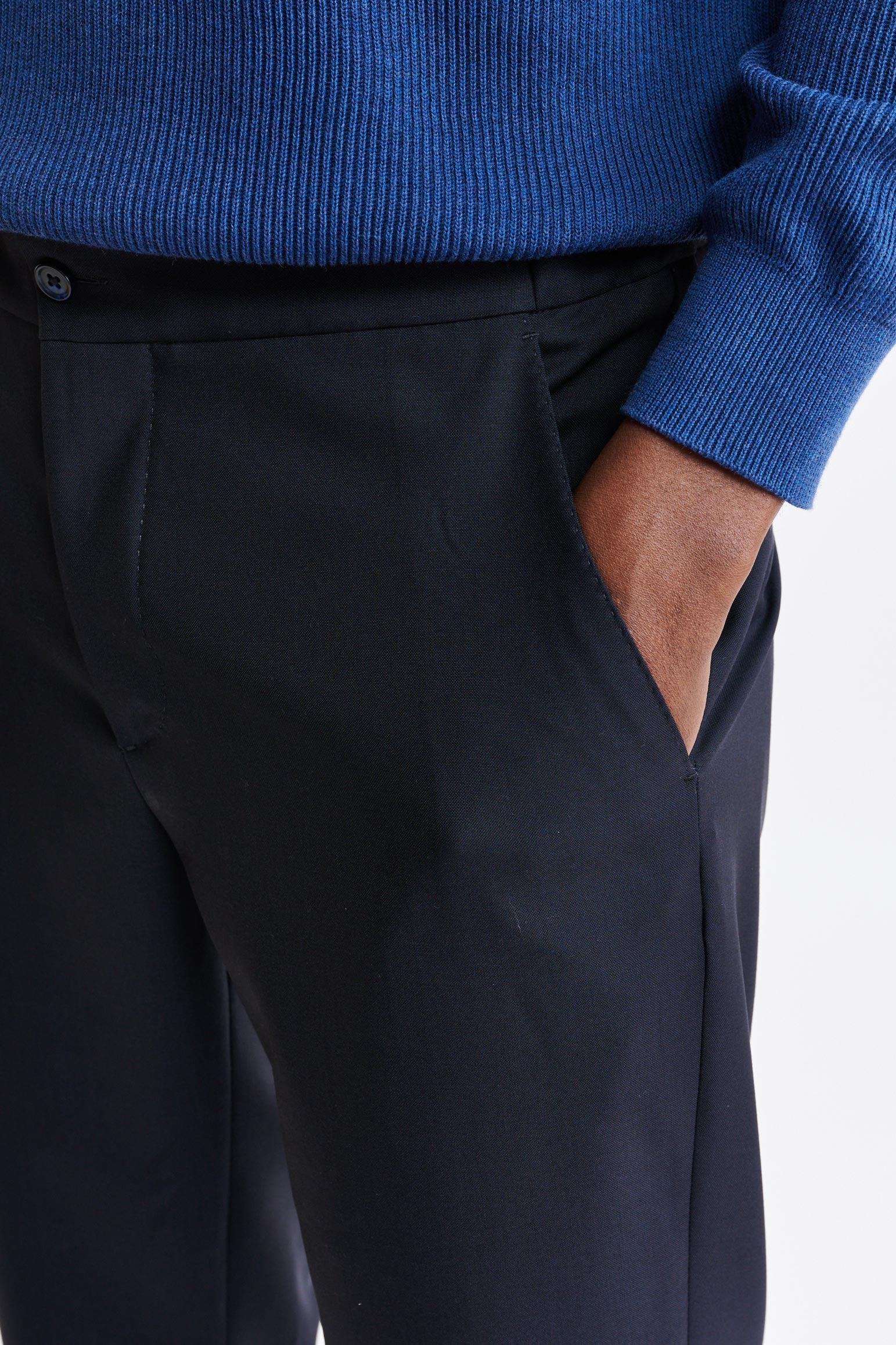 Dark Blue 100% Wool Perth Drawstring Trousers Capri - Image 3