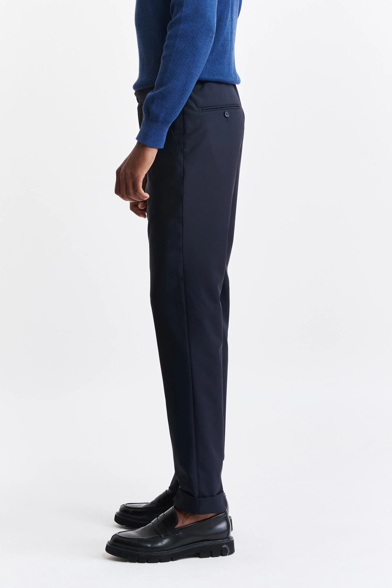 Dark Blue 100% Wool Perth Drawstring Trousers Capri - Image 4