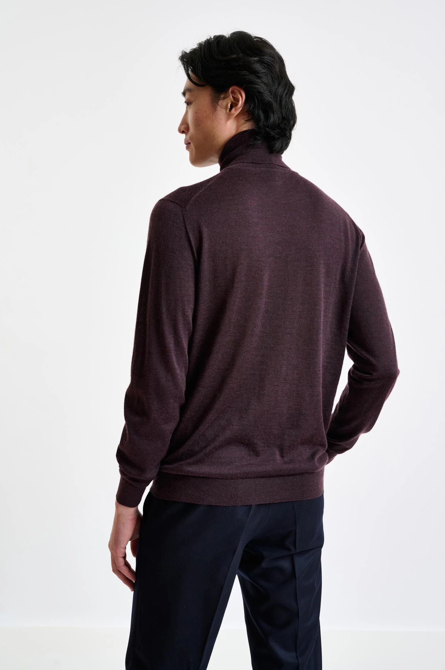 Dark Burgundy Cashmere & Silk Blend Telford Turtleneck Sweater - Image 4