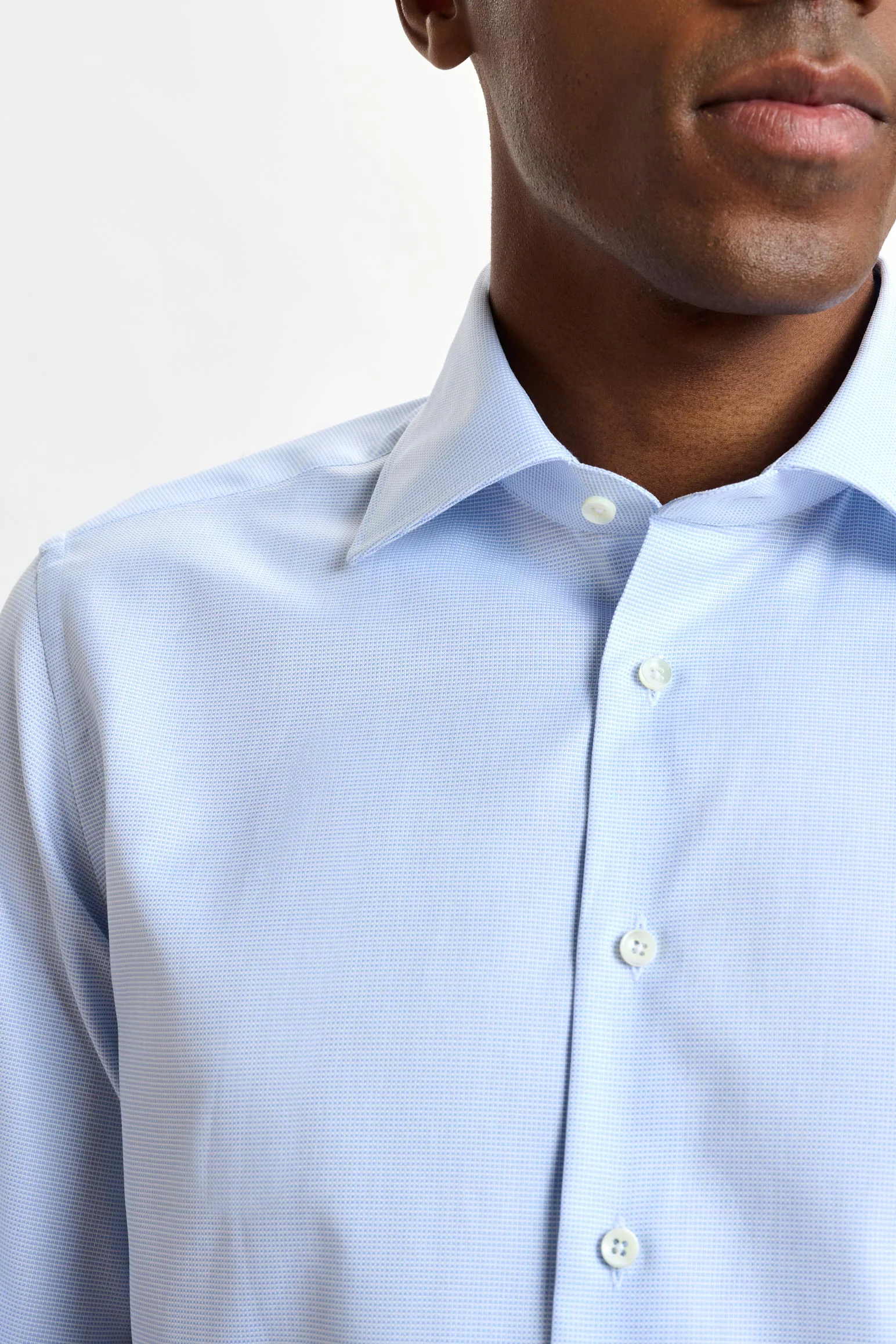 Light Blue Micro Check Pique Formal Shirt - Image 3