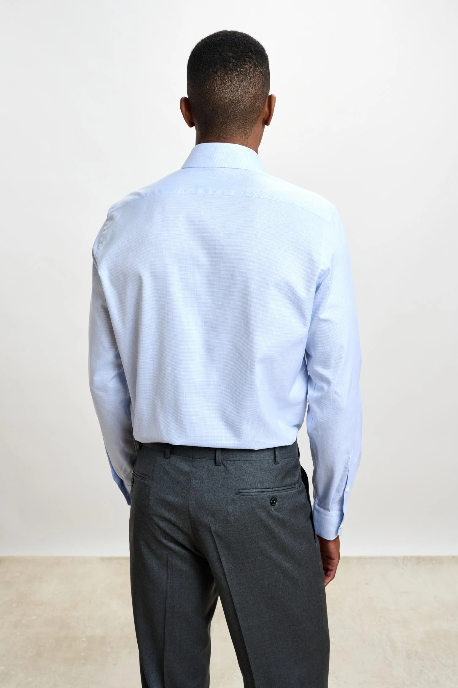Light Blue Micro Check Pique Formal Shirt - Image 7