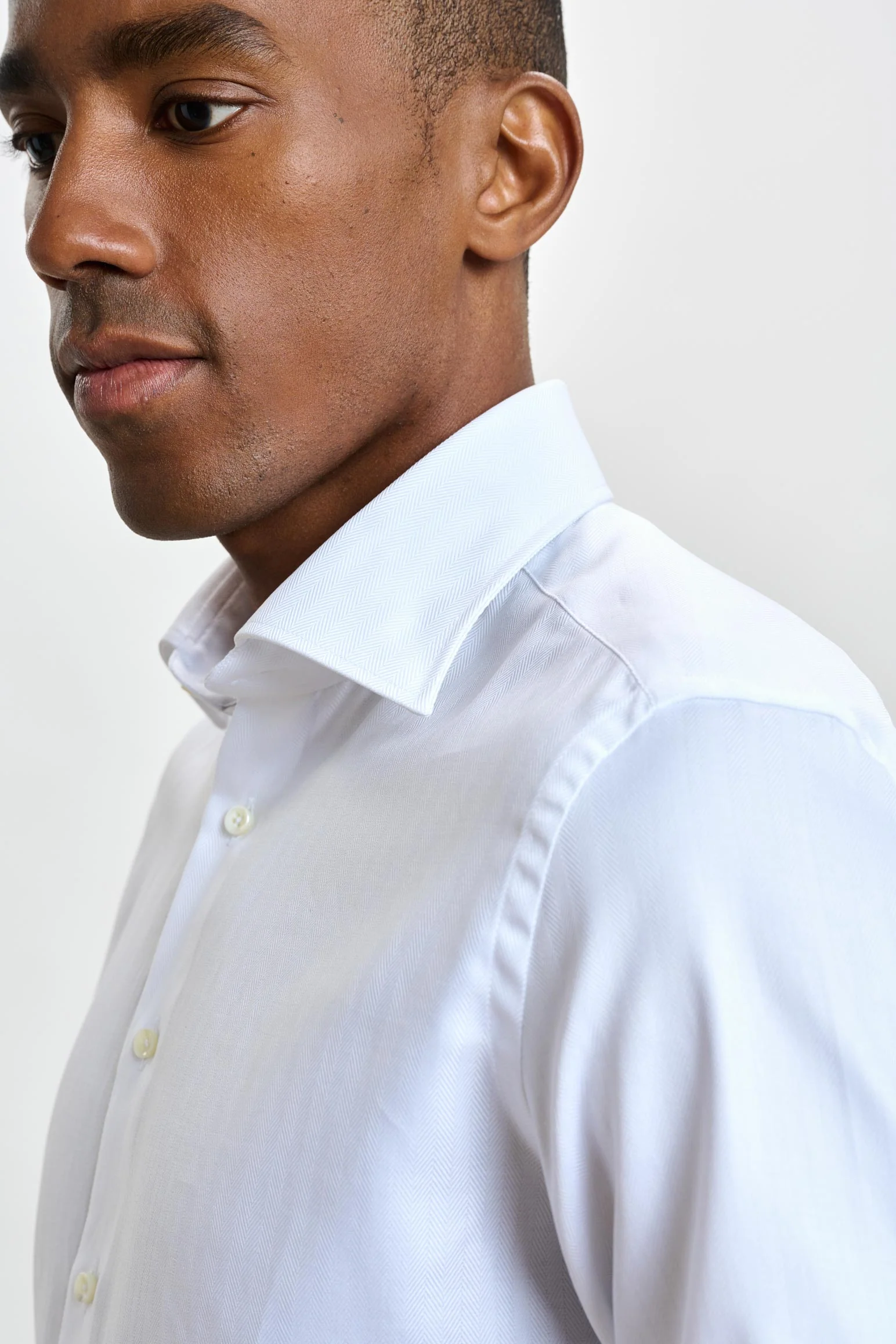 White Stripe Herringbone Formal Shirt - Image 3