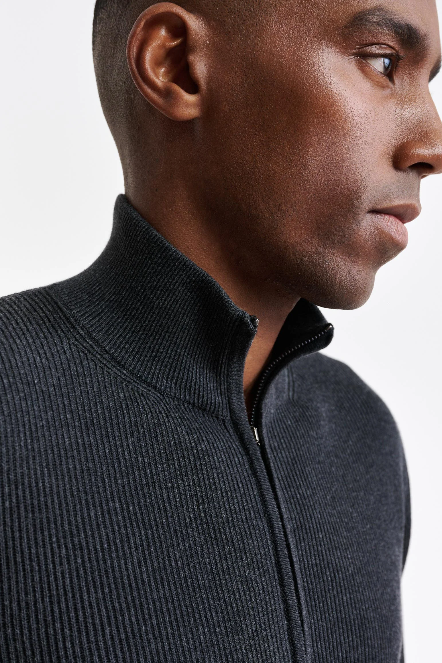 Grey Melange Cotton Exford FullZip Knitted Sweater - Image 3