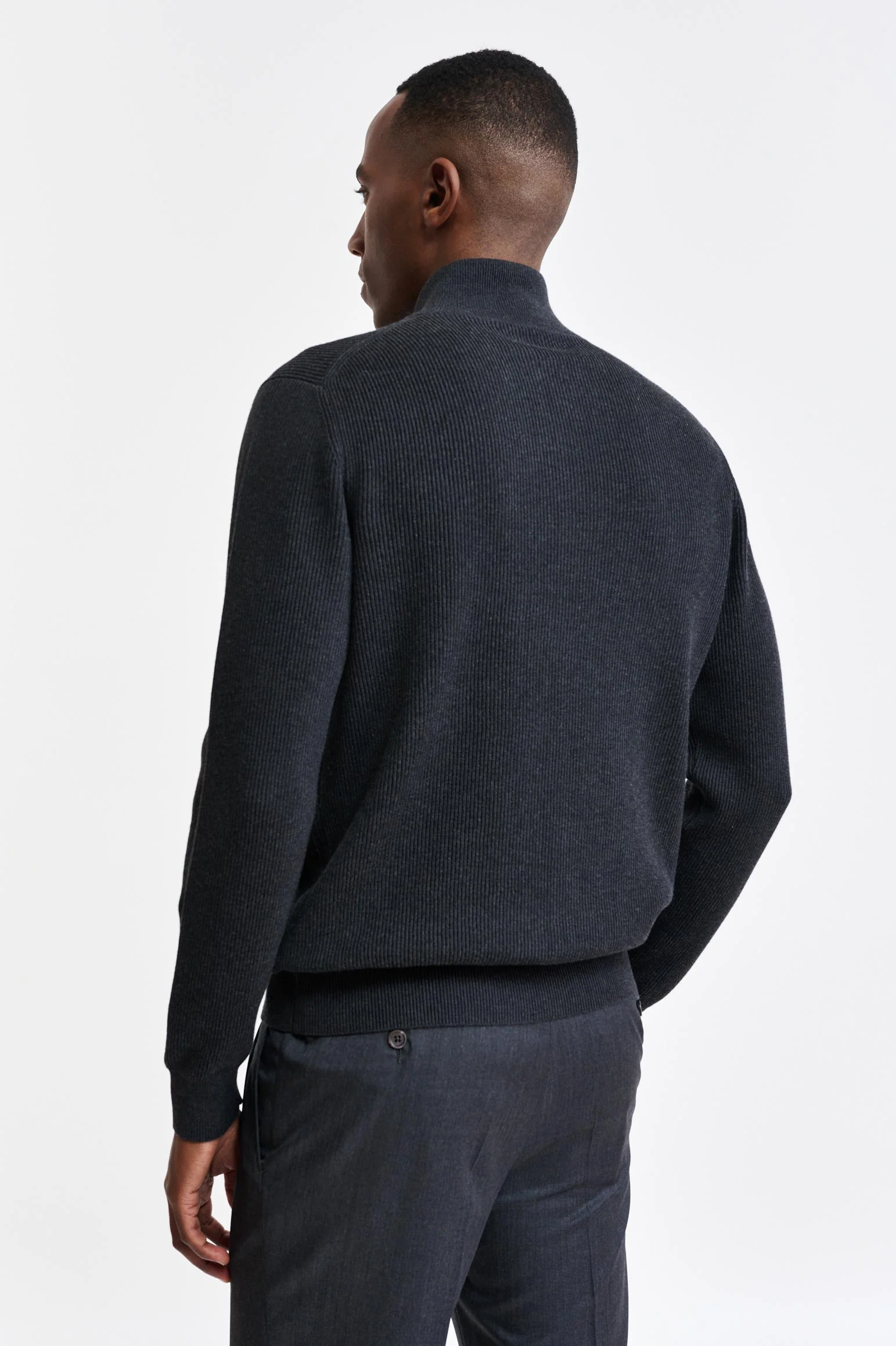 Grey Melange Cotton Exford FullZip Knitted Sweater - Image 6