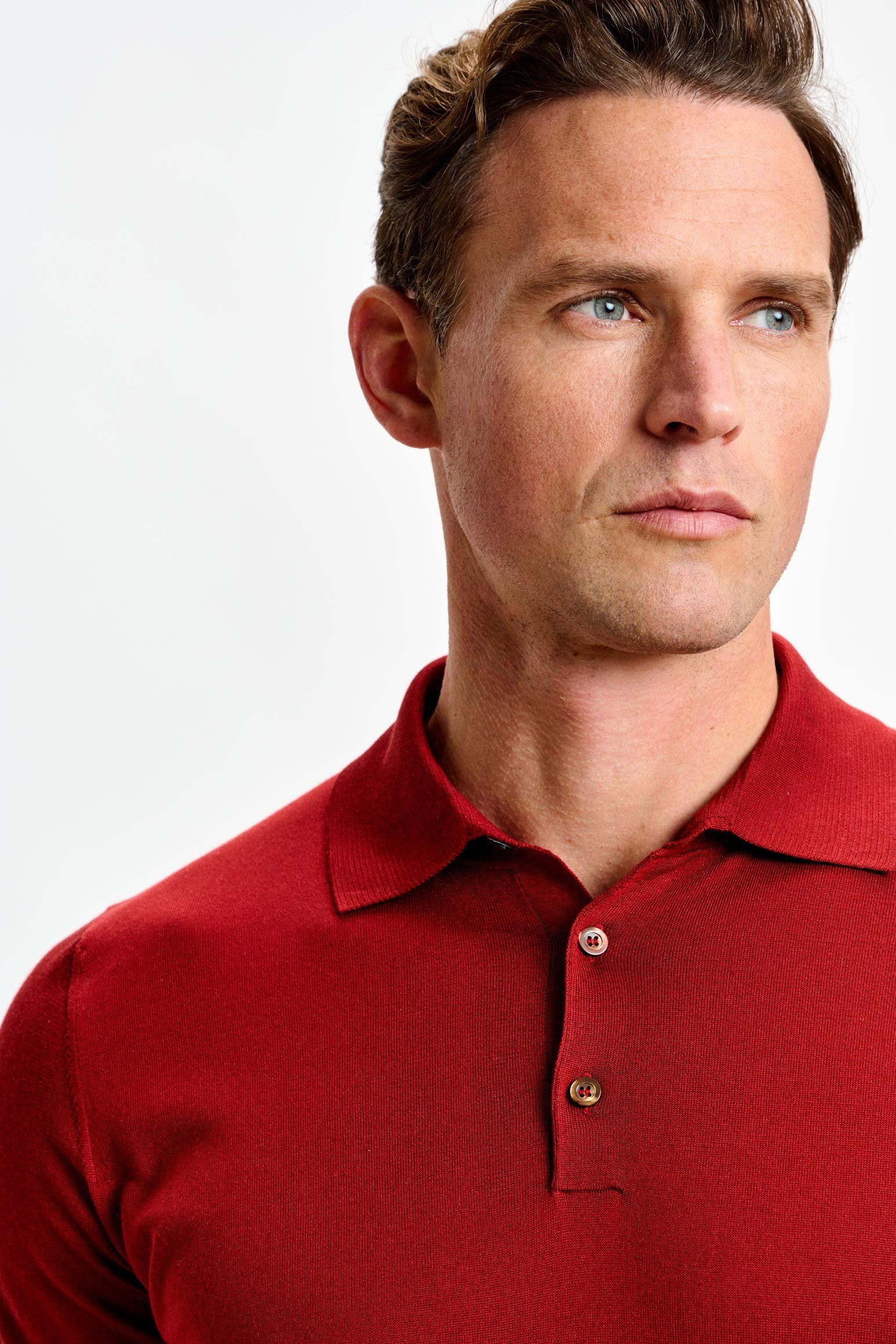 Red Silk Knitted Kendal Short Sleeve 3 Button Polo Shirt - Image 3