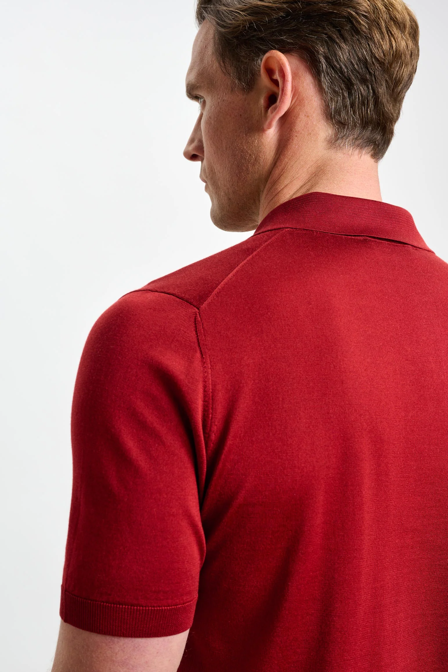 Red Silk Knitted Kendal Short Sleeve 3 Button Polo Shirt - Image 5