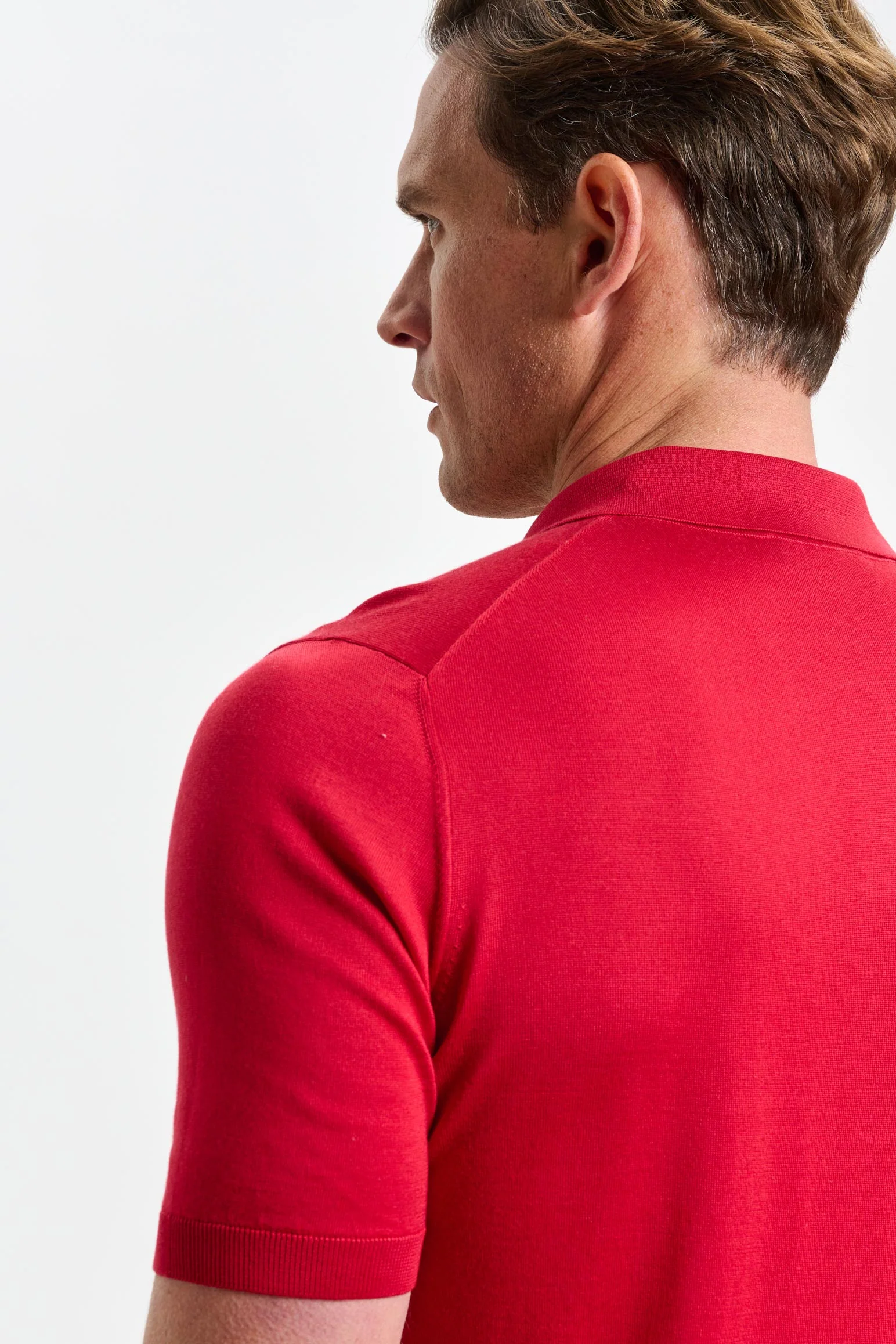 Carmine Silk Knitted Kendal Short Sleeve 3 Button Polo Shirt - Image 5