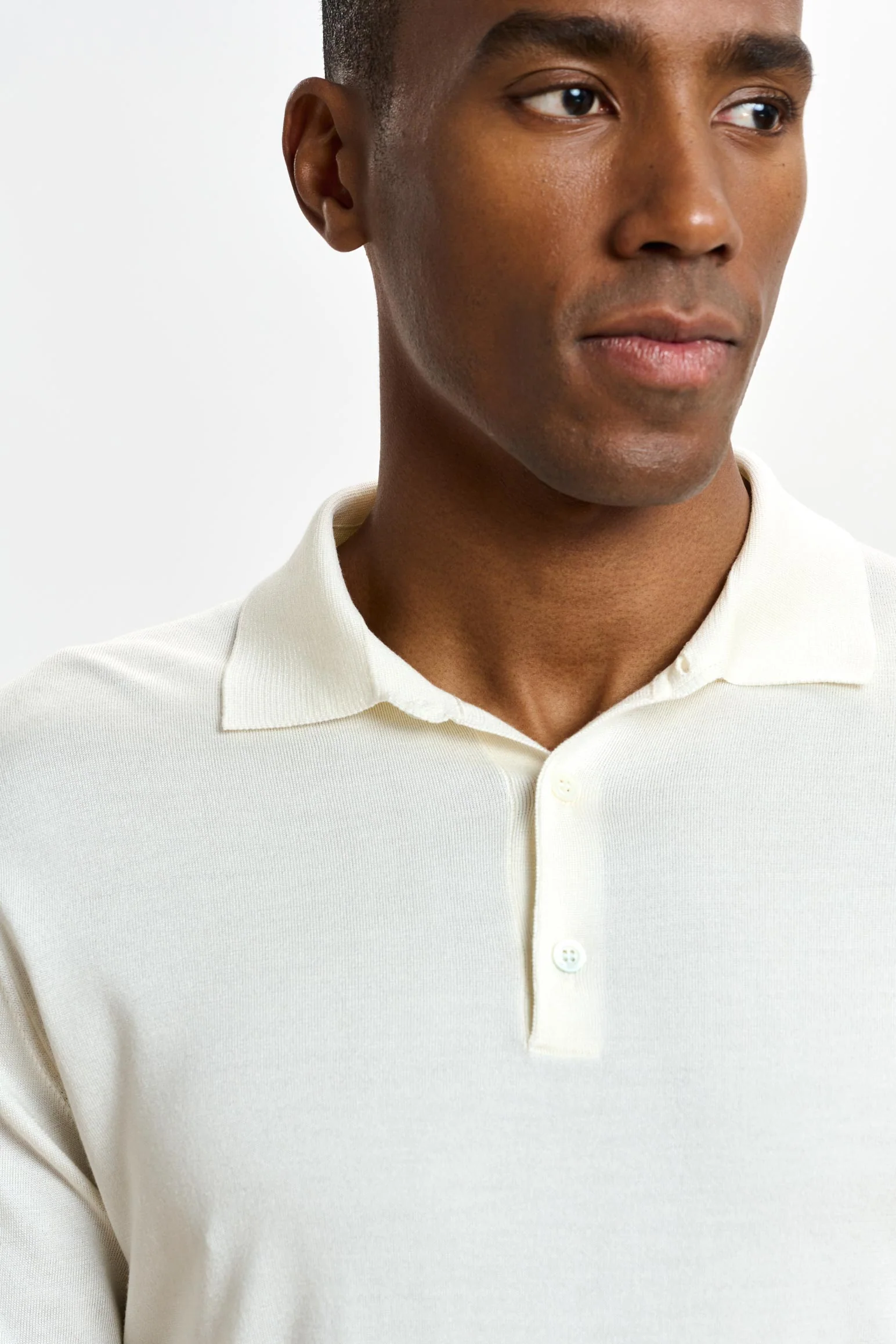 Cream Silk Knitted Kendal Short Sleeve 3 Button Polo Shirt - Image 3