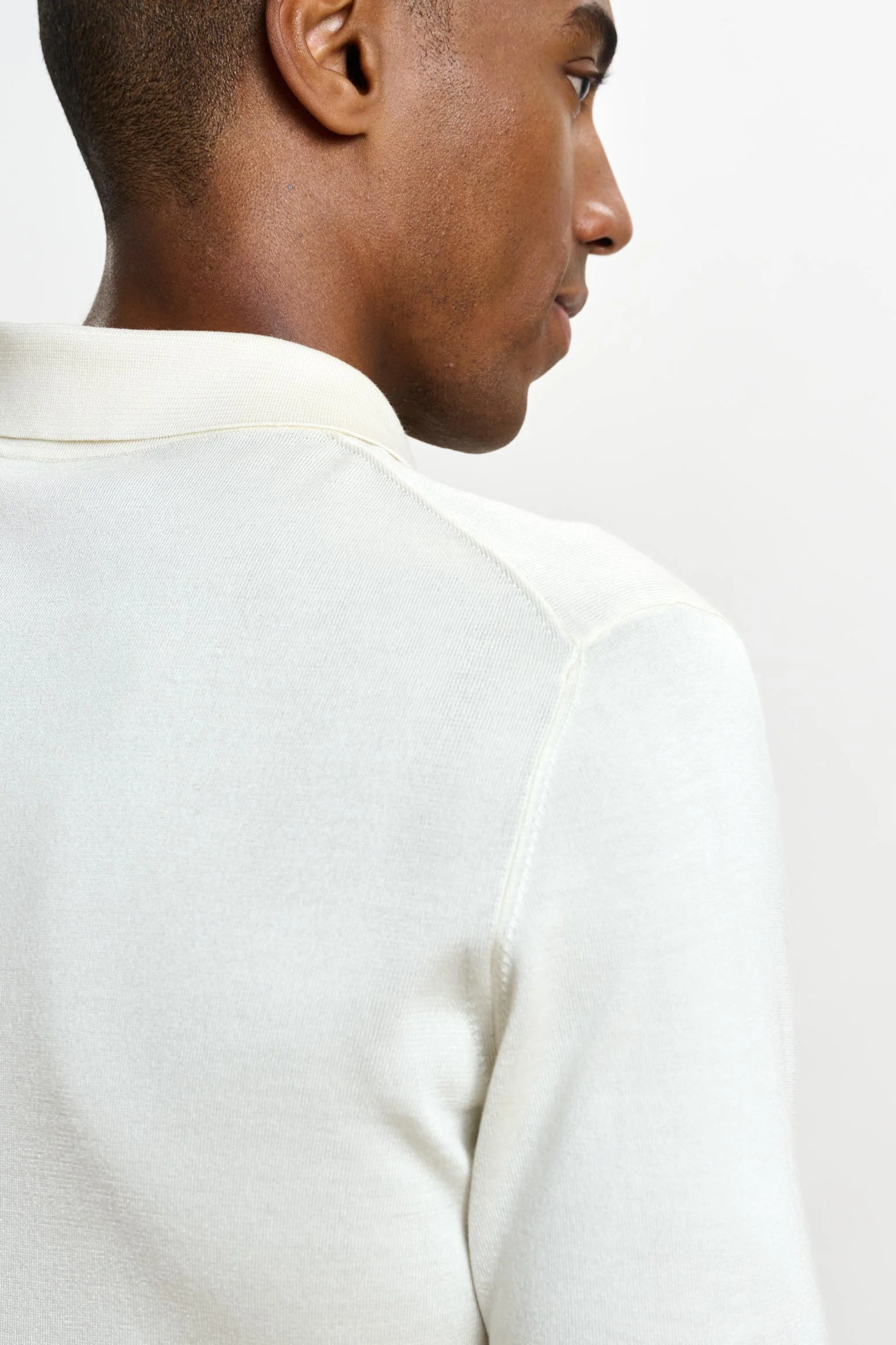 Cream Silk Knitted Kendal Short Sleeve 3 Button Polo Shirt - Image 5