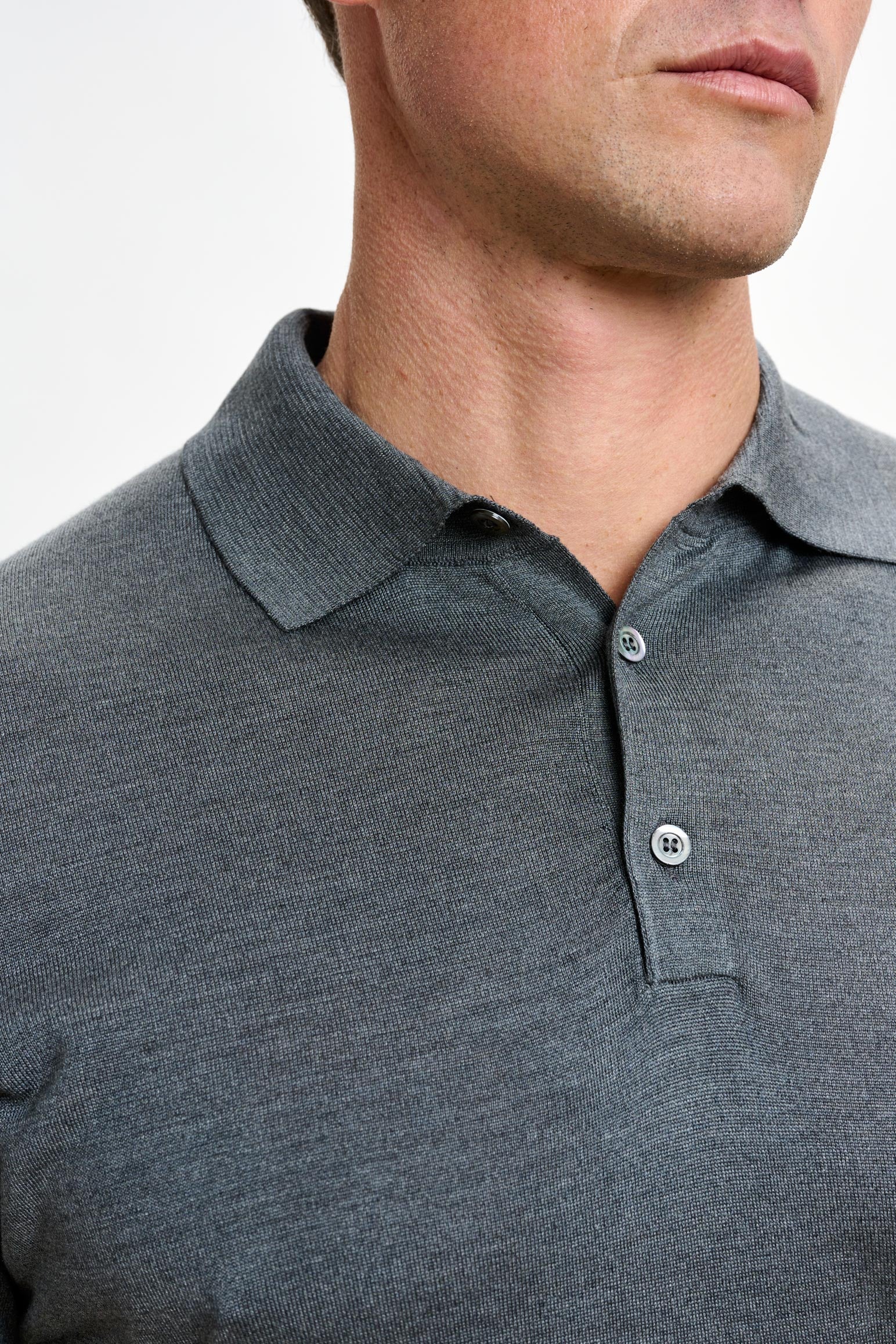 Grey Silk Knitted Kendal Short Sleeve 3 Button Polo Shirt - Image 3
