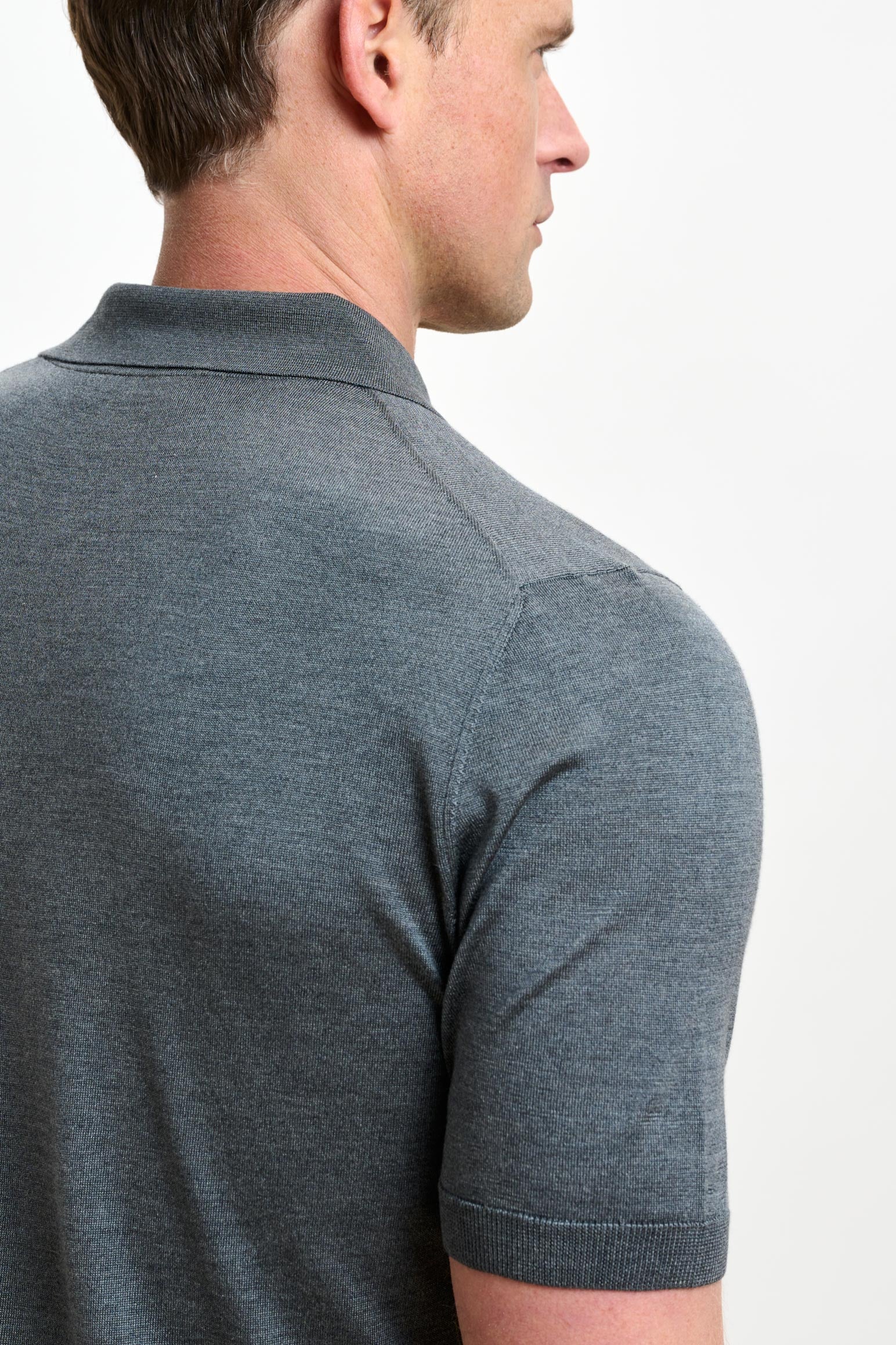 Grey Silk Knitted Kendal Short Sleeve 3 Button Polo Shirt - Image 5