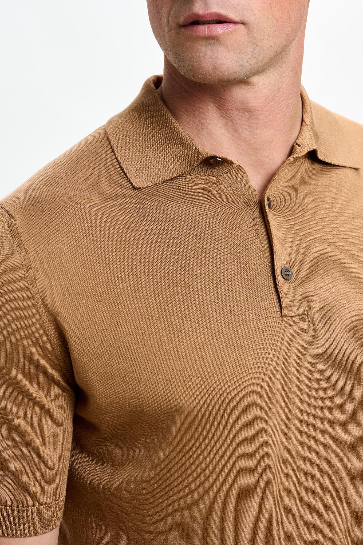 Tobacco Silk Knitted Kendal Short Sleeve 3 Button Polo Shirt - Image 4