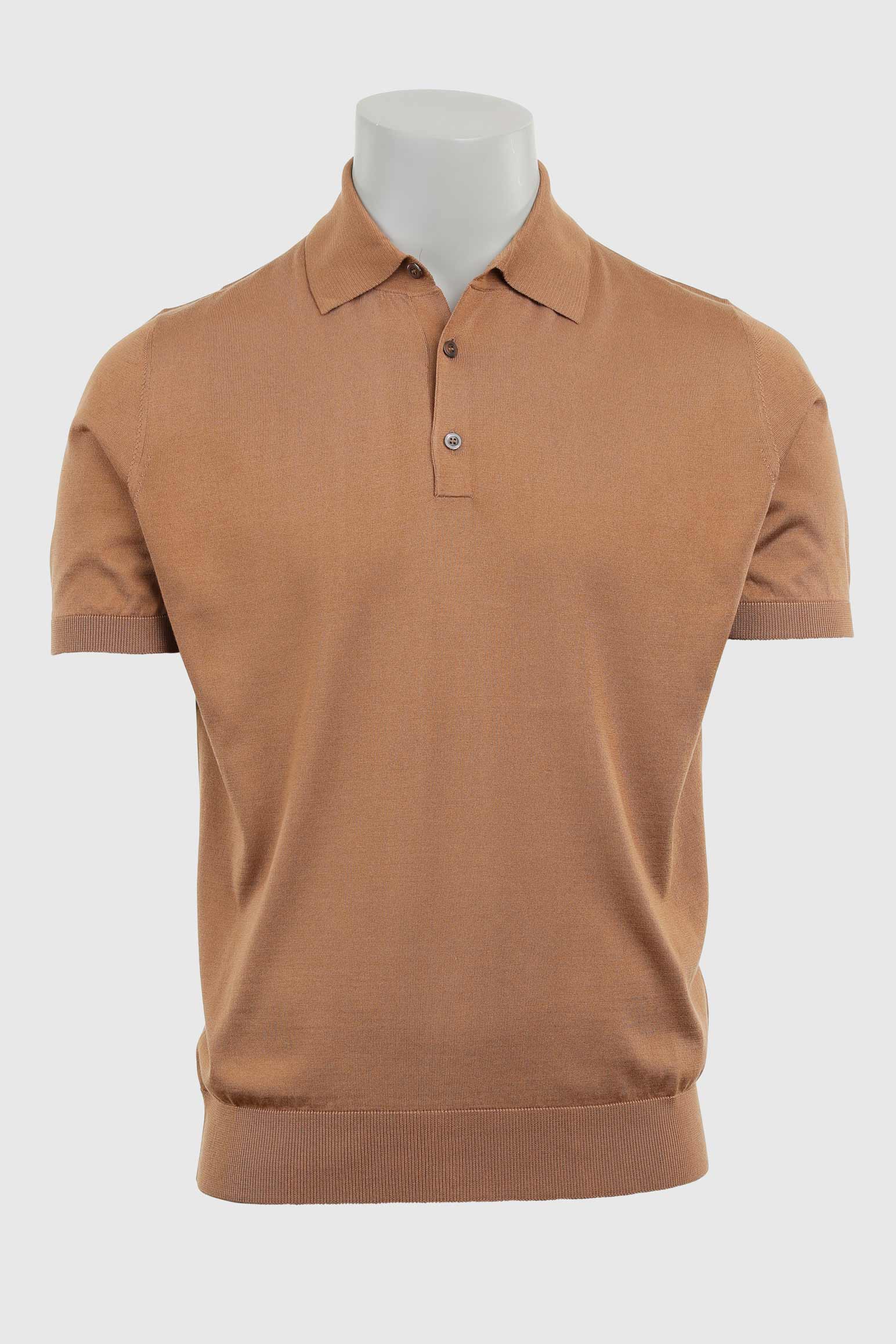Tobacco Silk Knitted Kendal Short Sleeve 3 Button Polo Shirt - Image 6