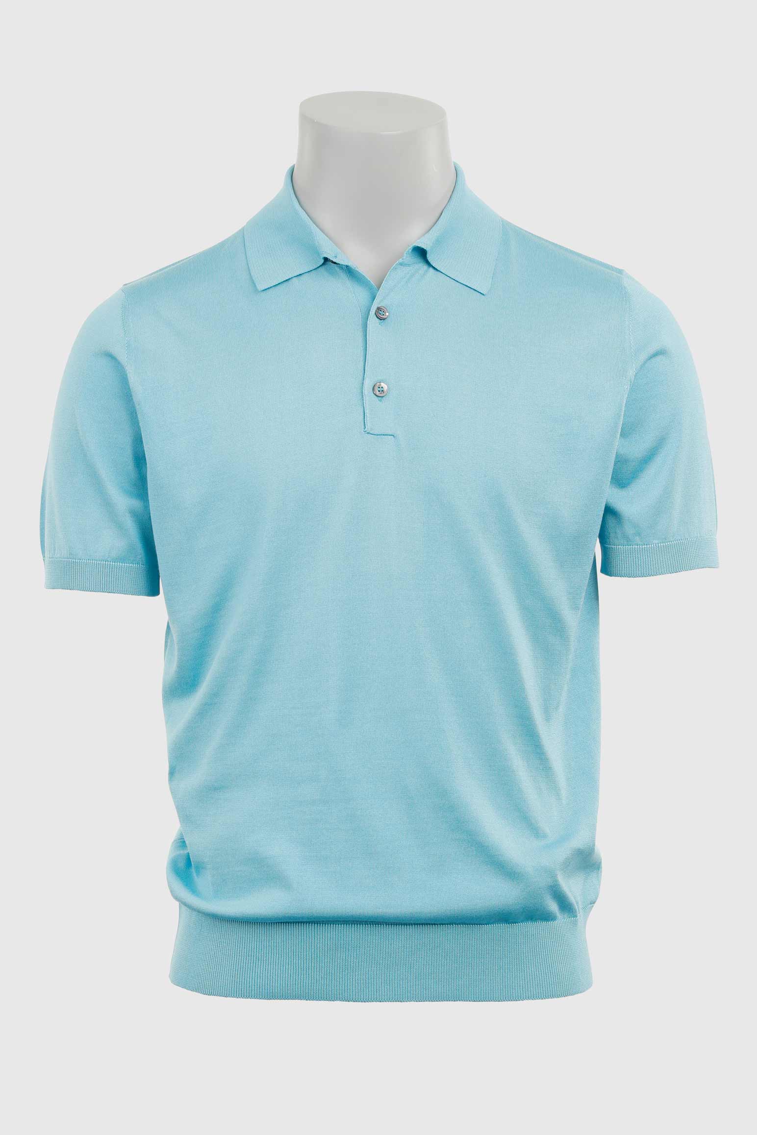 Turquoise Blue Silk Knitted Kendal Short Sleeve 3 Button Polo Shirt - Image 6