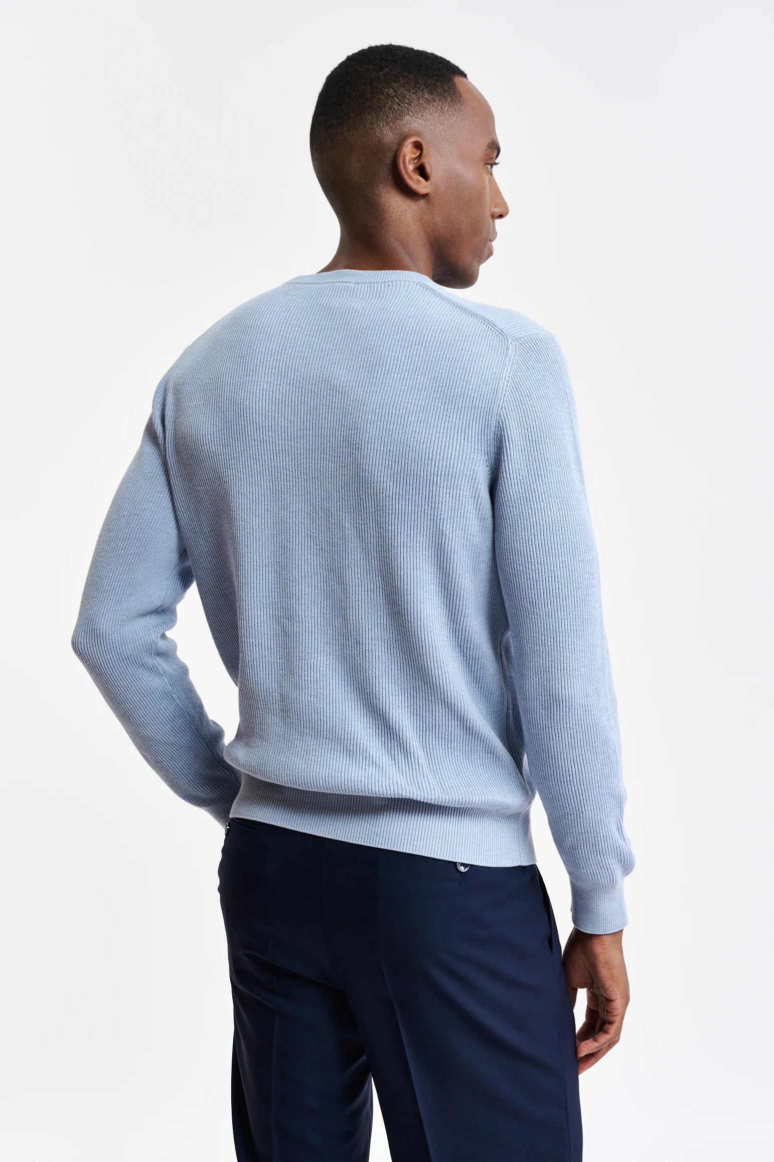 Light Blue Melange 100% Cotton Rib Harrow Knitwear - Image 3