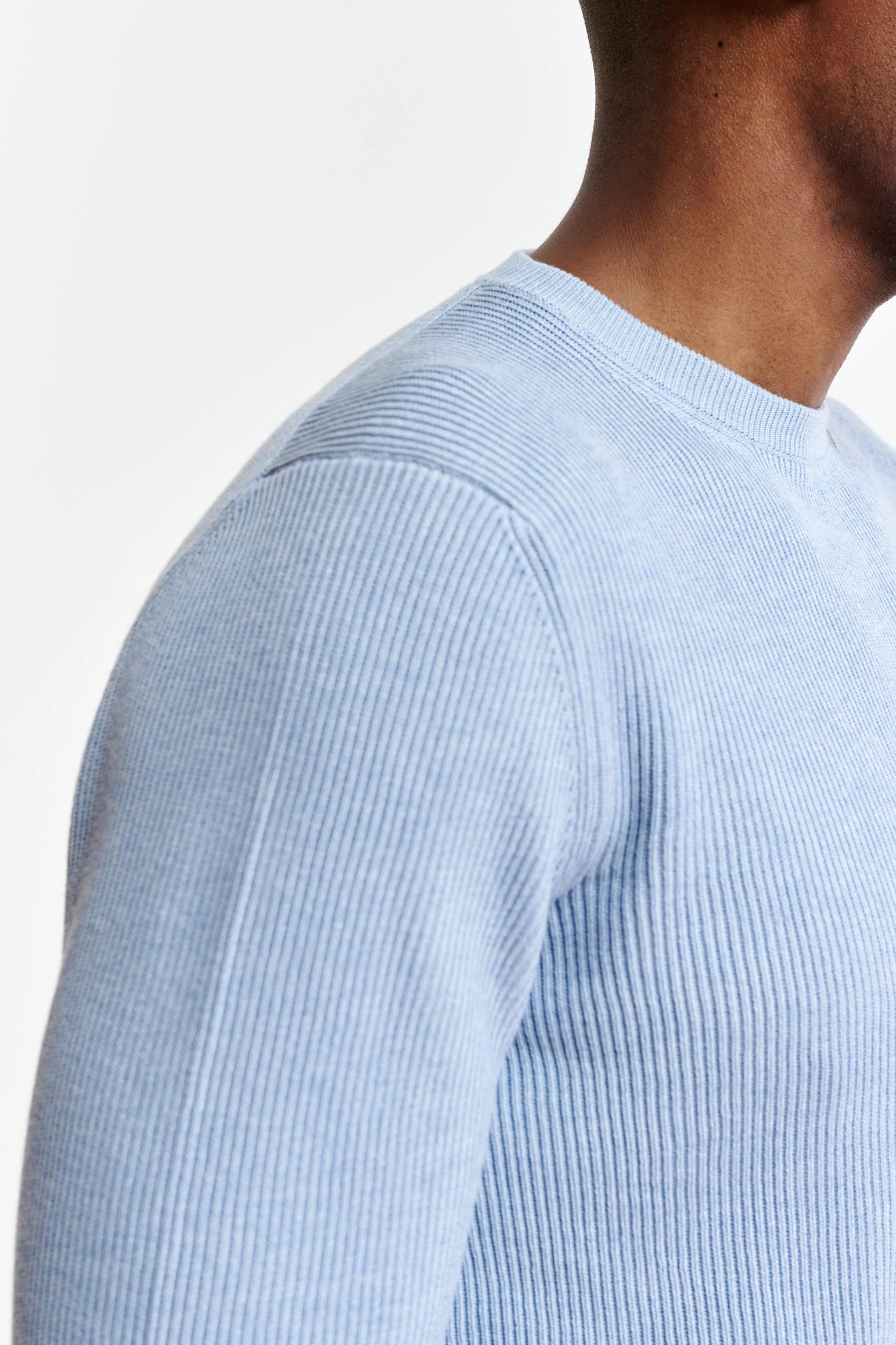 Light Blue Melange 100% Cotton Rib Harrow Knitwear - Image 4