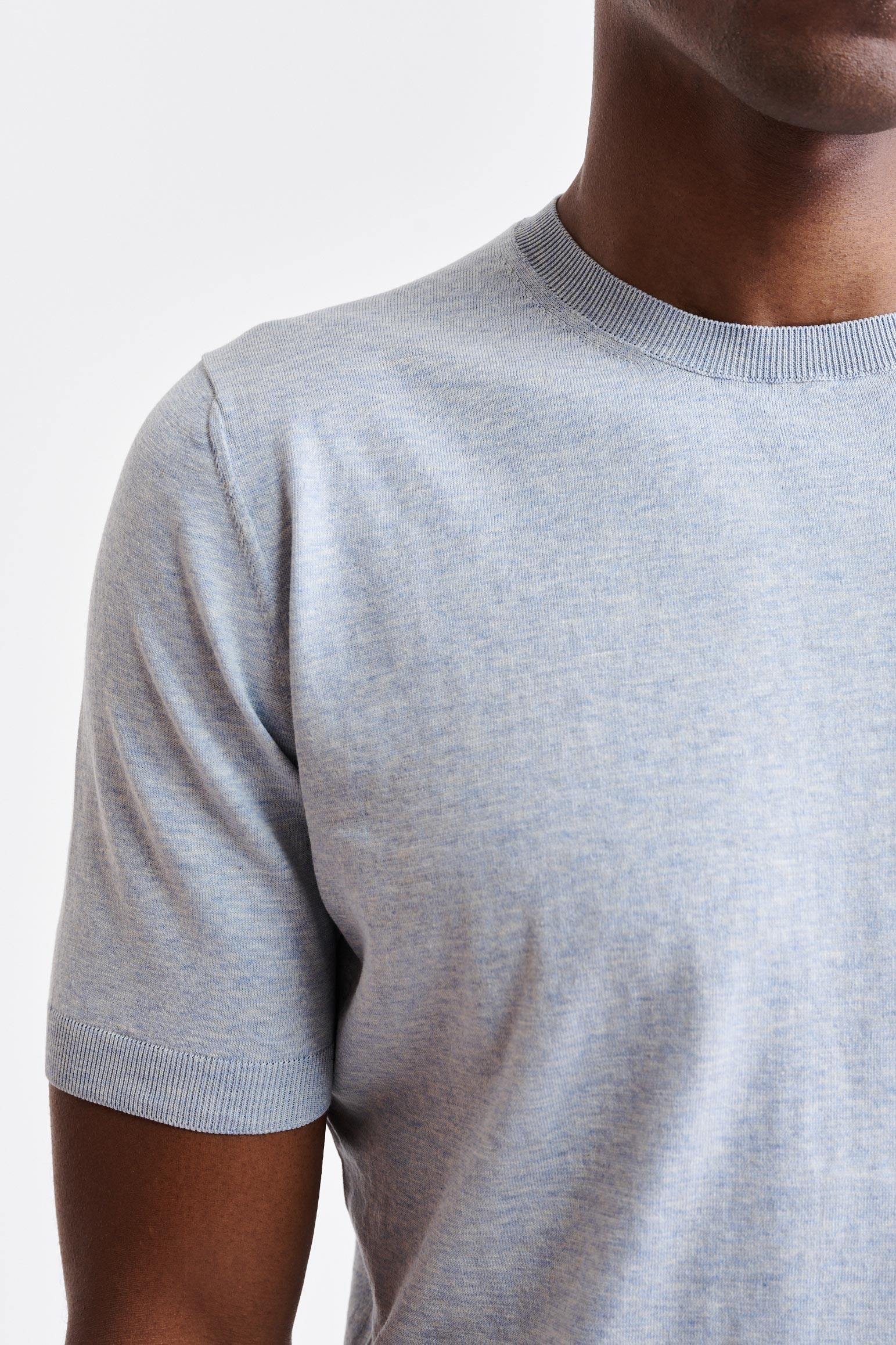 Light Blue Melange Cotton Penryn Knitted Tee - Image 3