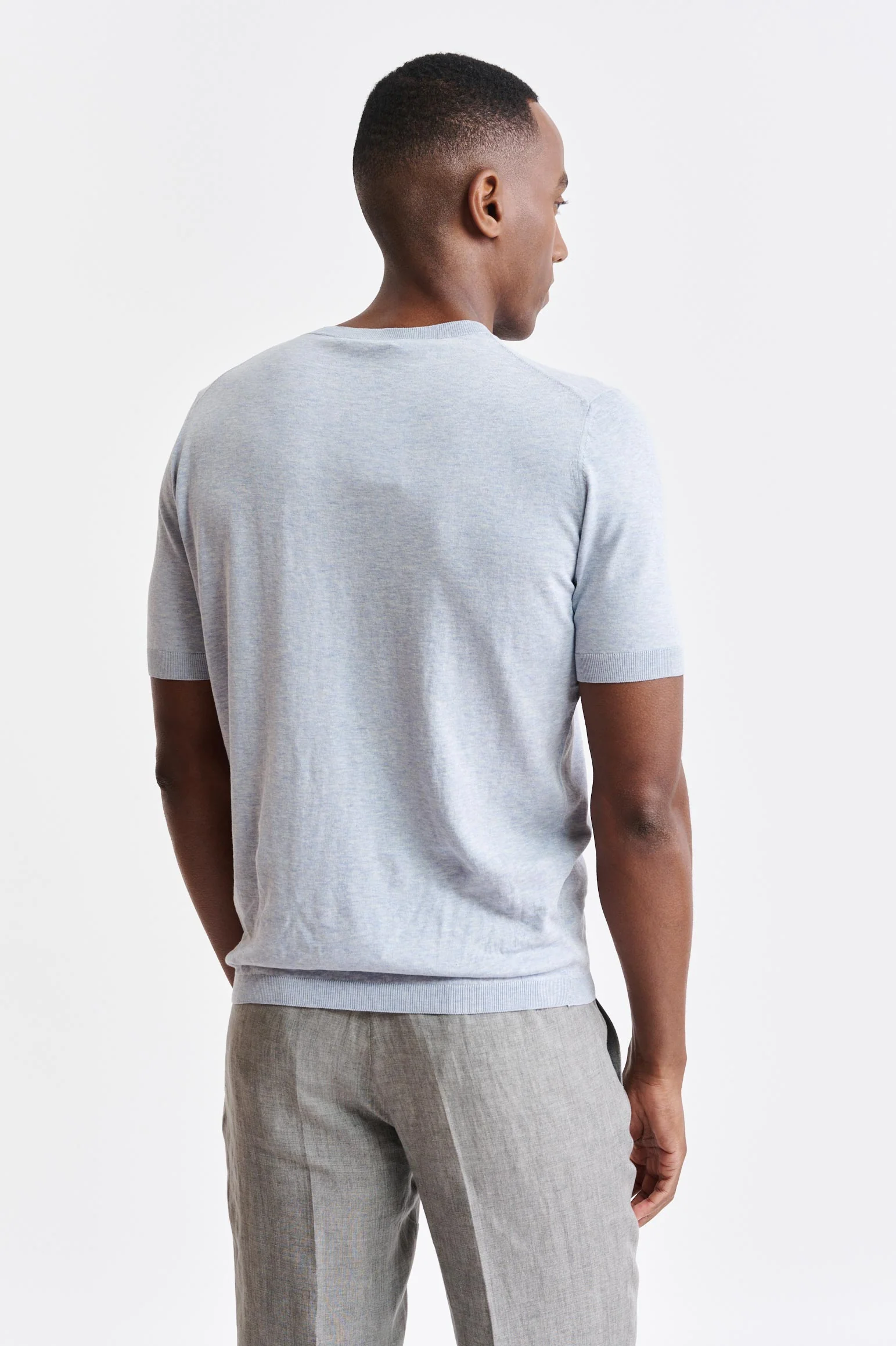 Light Blue Melange Cotton Penryn Knitted Tee - Image 4