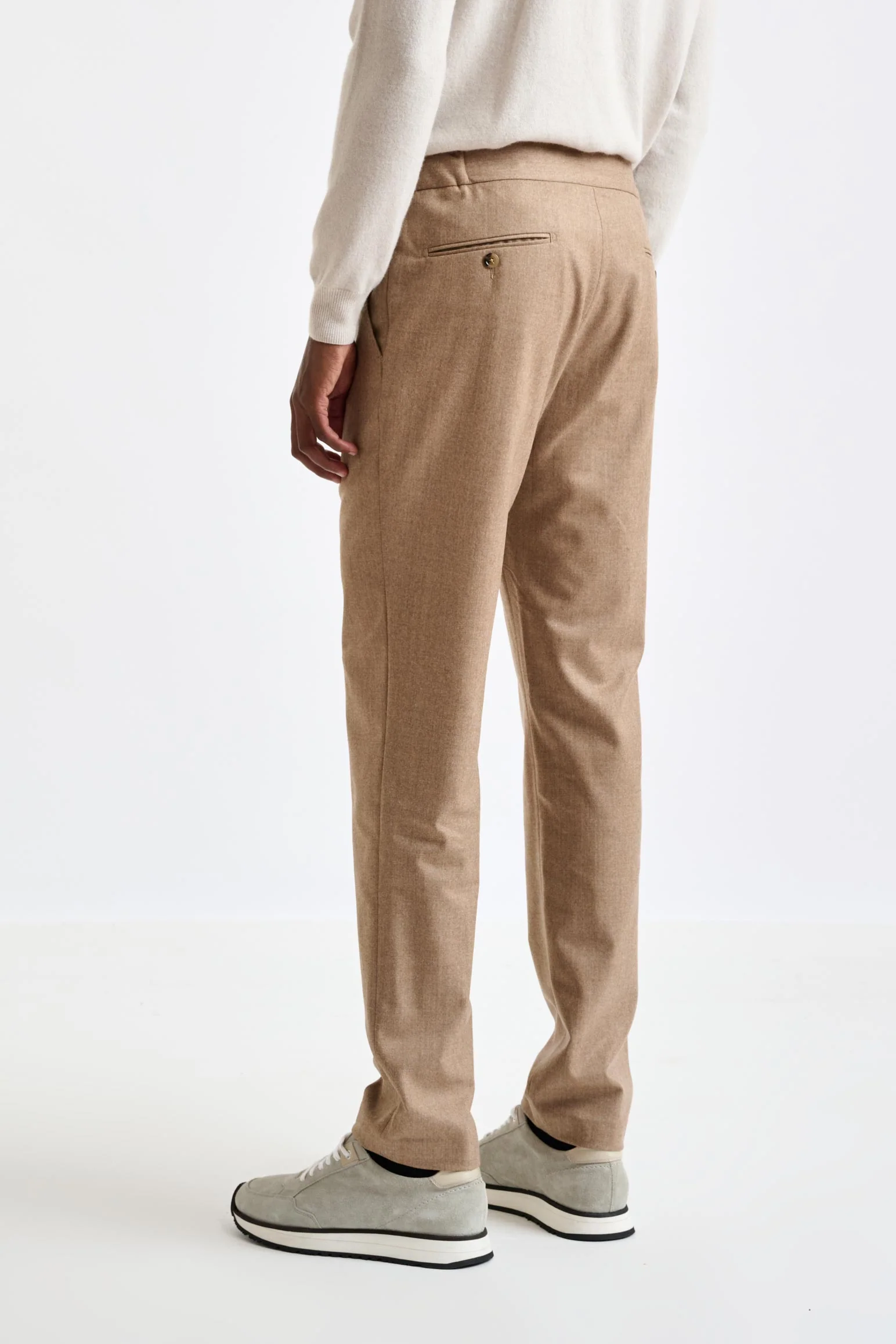 Light Brown 100% Wool Perth Drawstring Trousers Flannel Saxony - Image 3