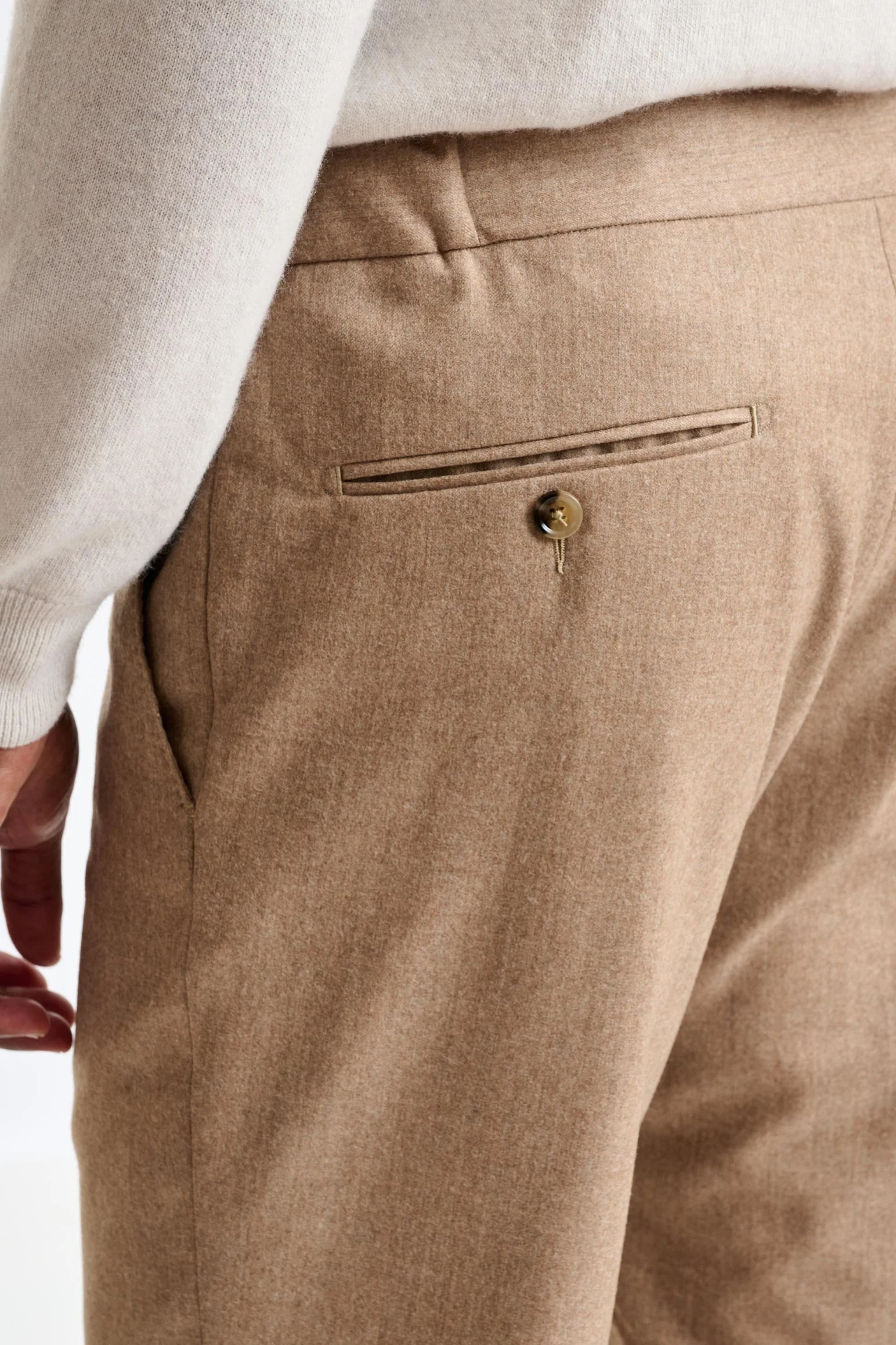 Light Brown 100% Wool Perth Drawstring Trousers Flannel Saxony - Image 5