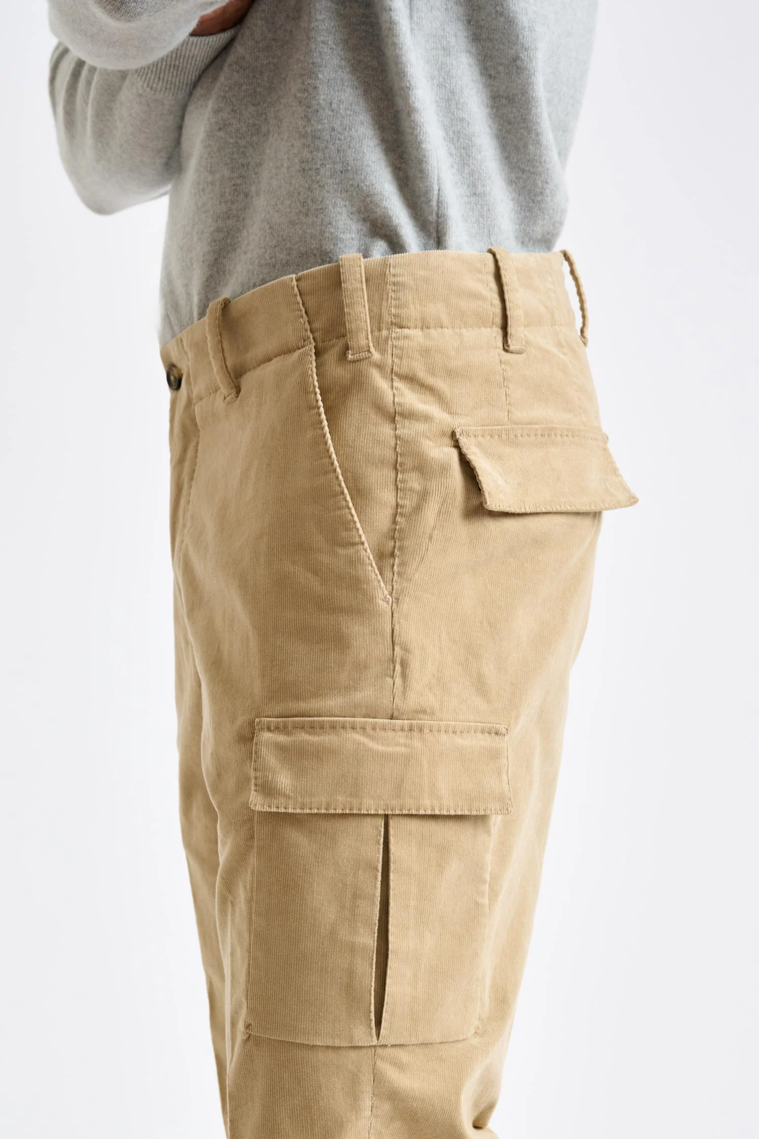 Light Brown Cotton Helston Cargo Trousers Corduroy - Image 4