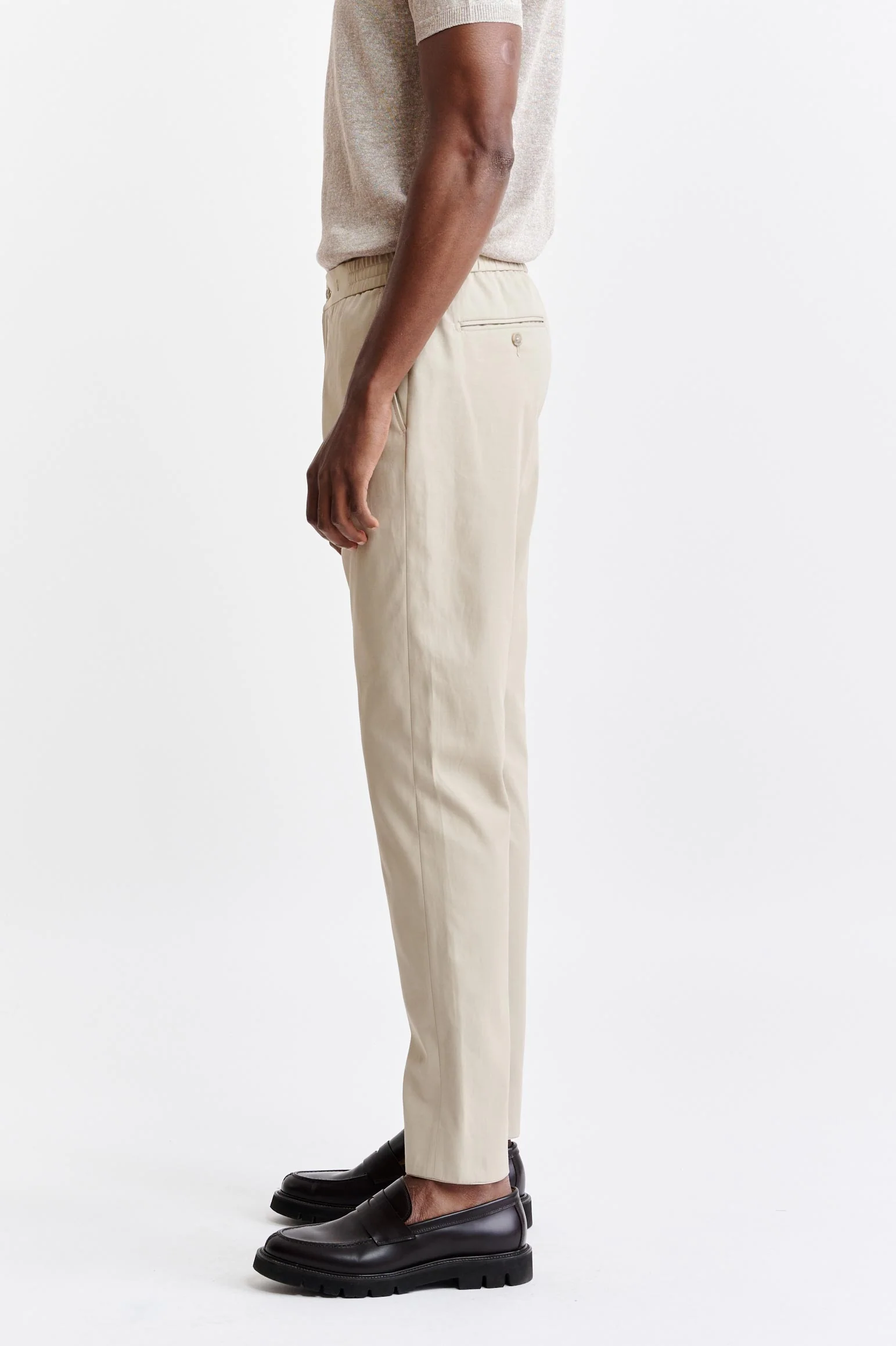 Light Brown Drawstring Trousers Cashmere Cotton - Image 3