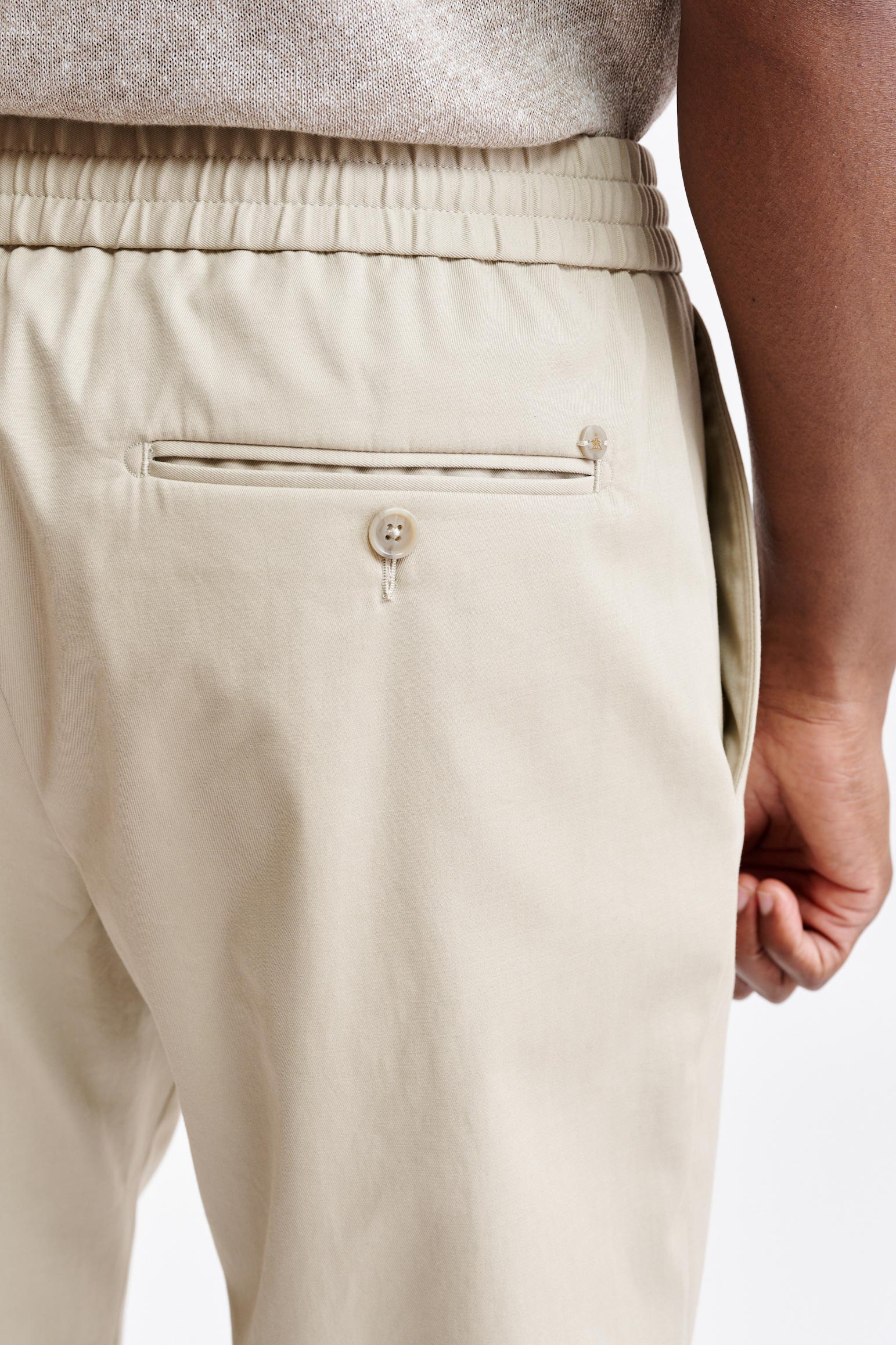 Light Brown Drawstring Trousers Cashmere Cotton - Image 5