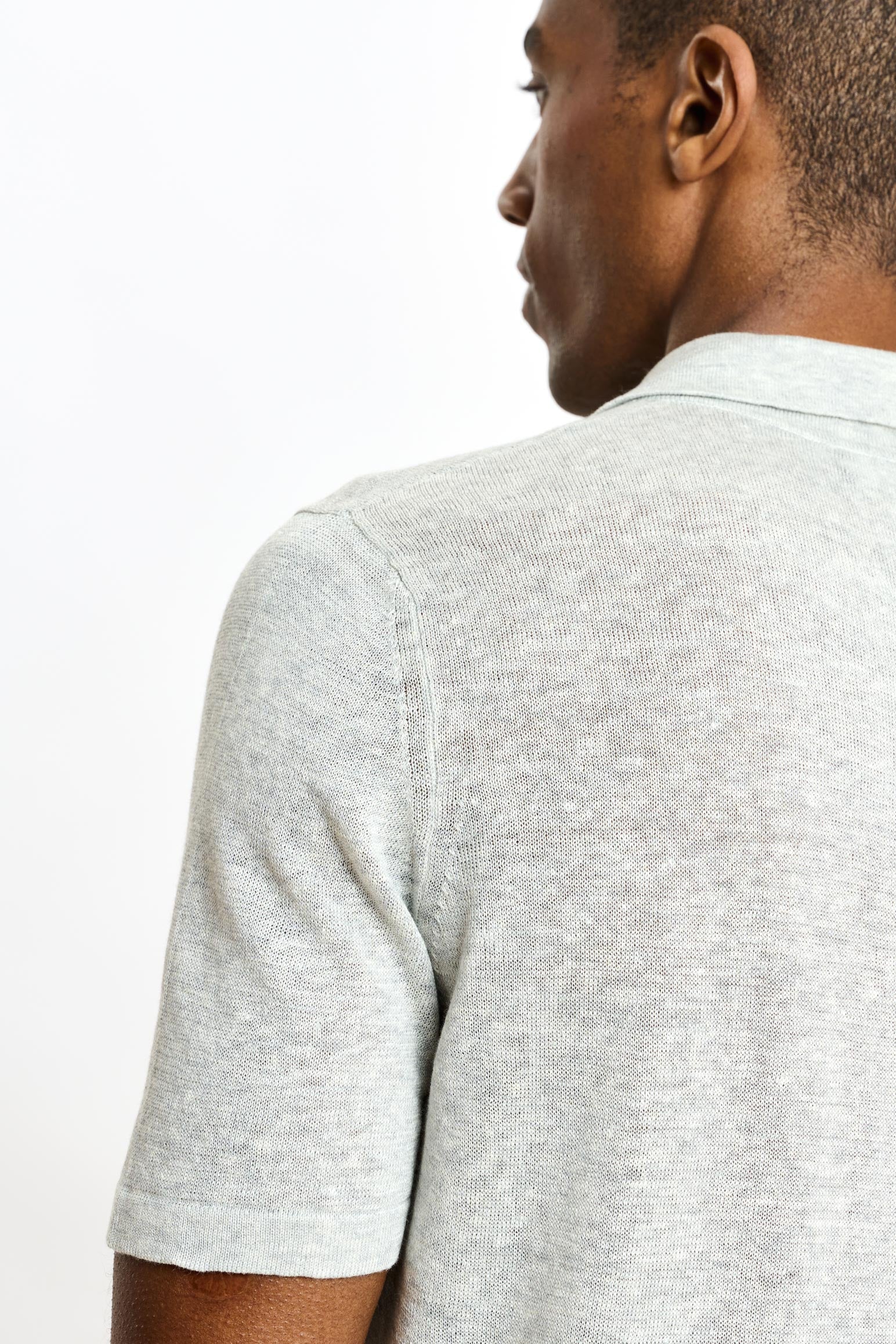 Navy Grey Linen & Cotton Kelso Knitwear Polo - Image 5