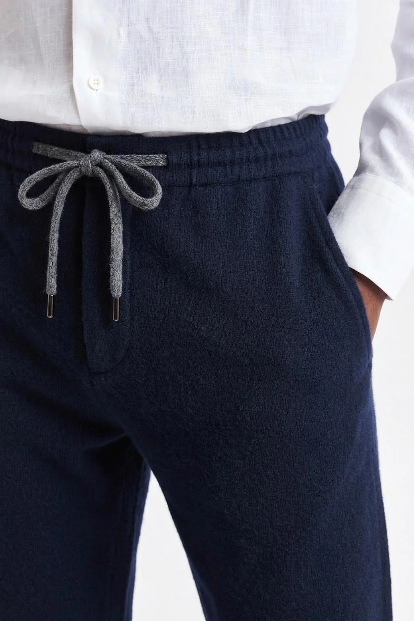 Medium Blue Drawstring Trousers Cashmere Cotton - Image 4