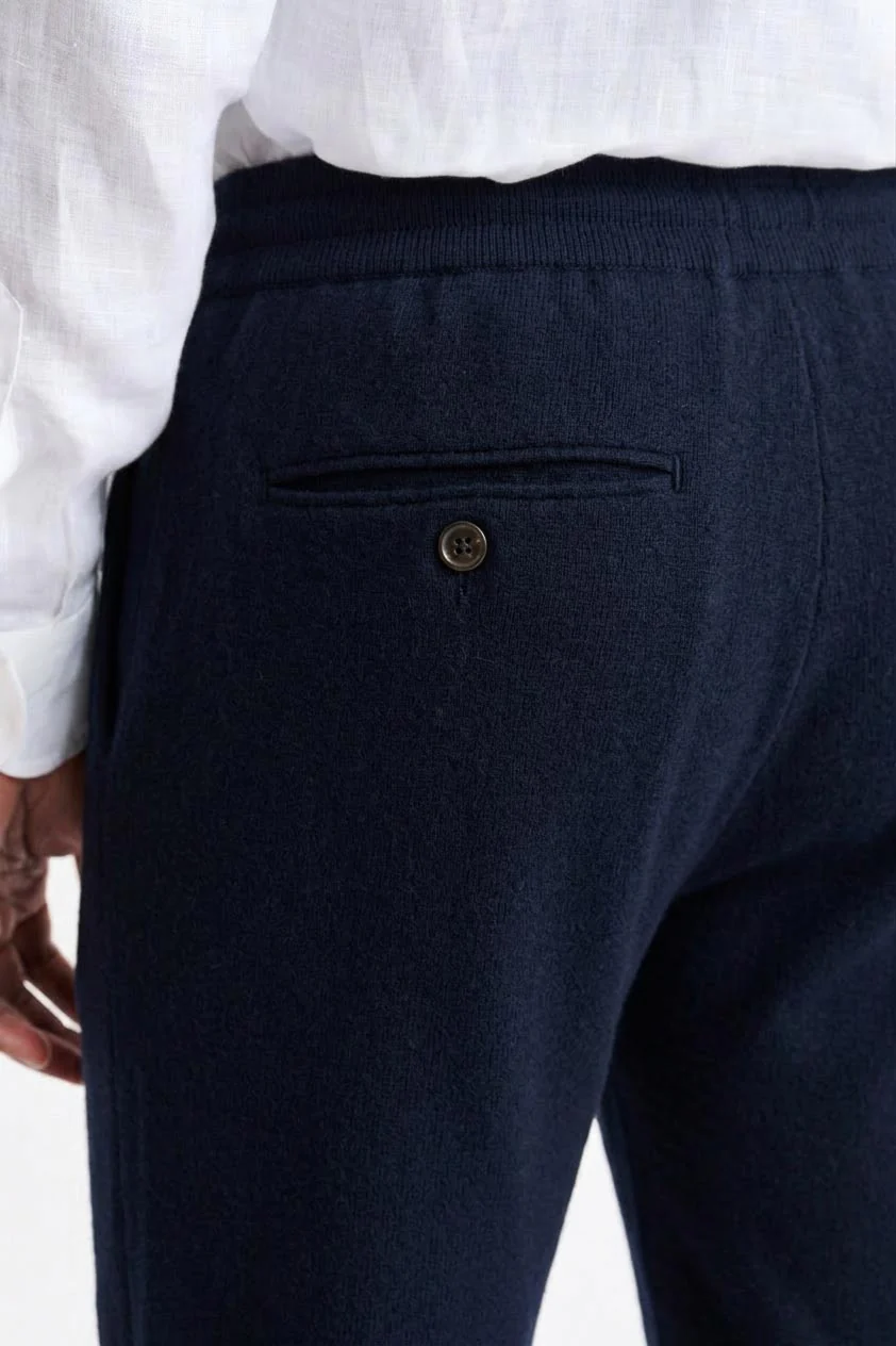 Medium Blue Drawstring Trousers Cashmere Cotton - Image 5